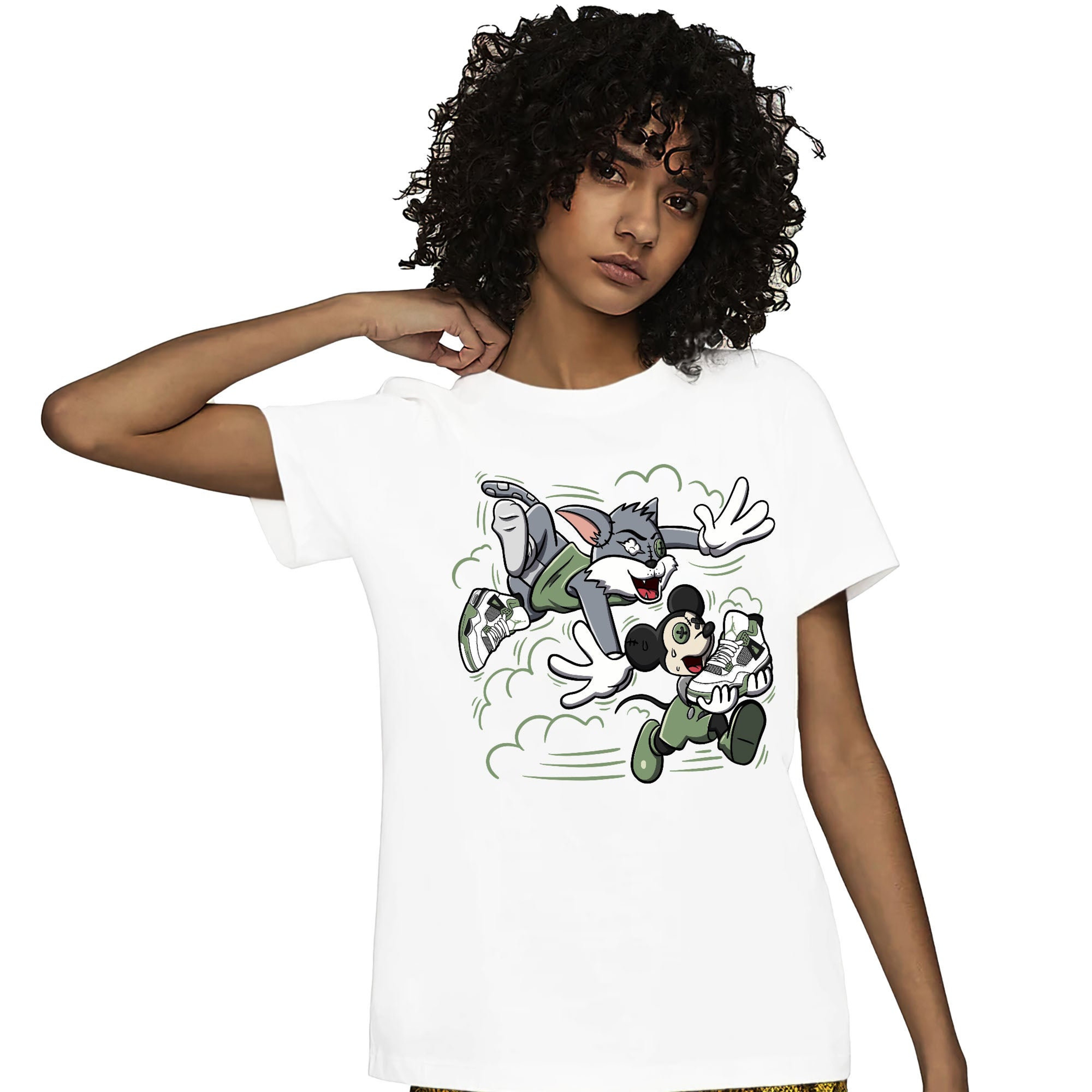 Jordan 4 Seafoam Oil Green Unisex Shirt Cat And Mouse Chasing, Shirt To Match Sneaker