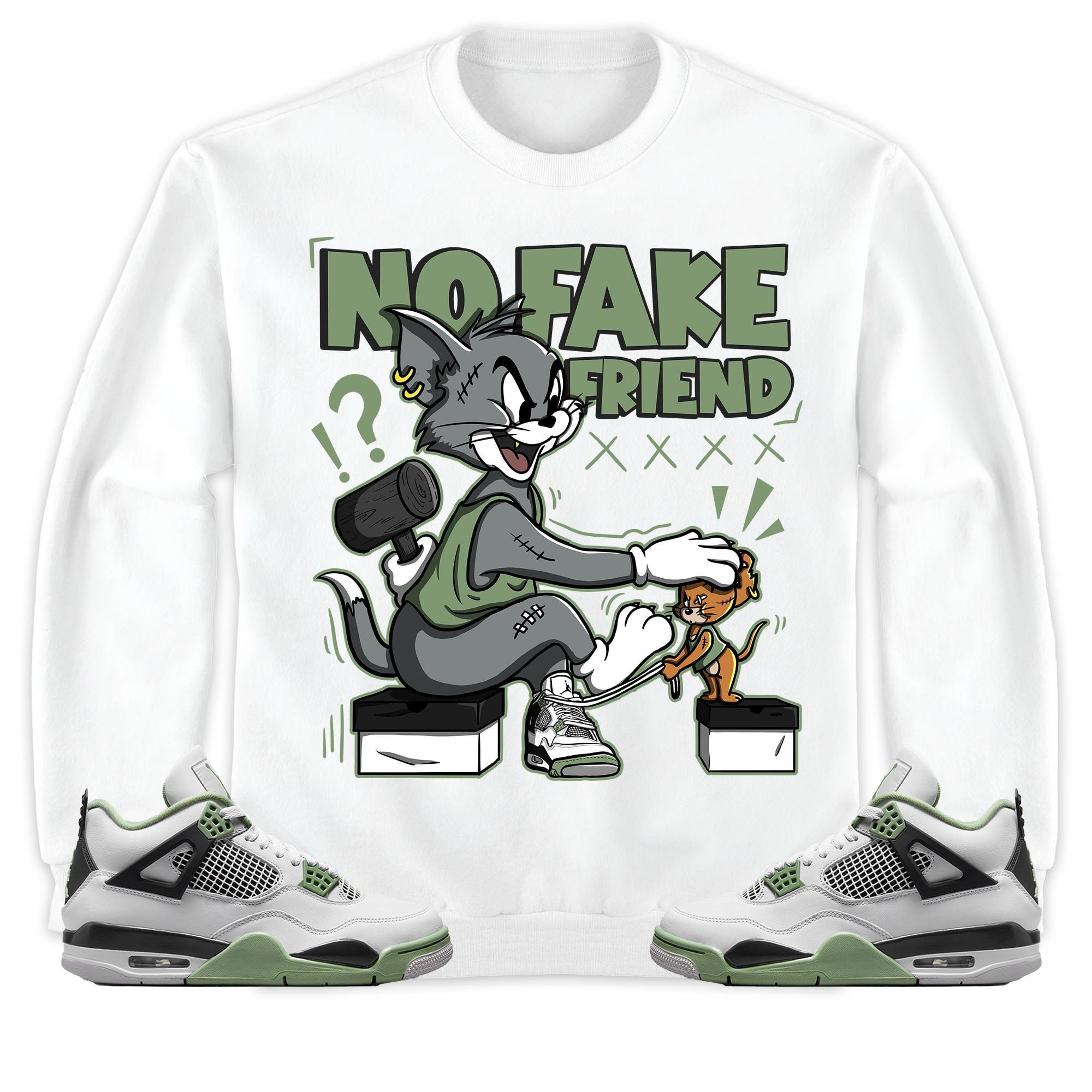 Jordan 4 Seafoam Oil Green Unisex Shirt Fake Friend Cat And Mouse, Shirt To Match Sneaker