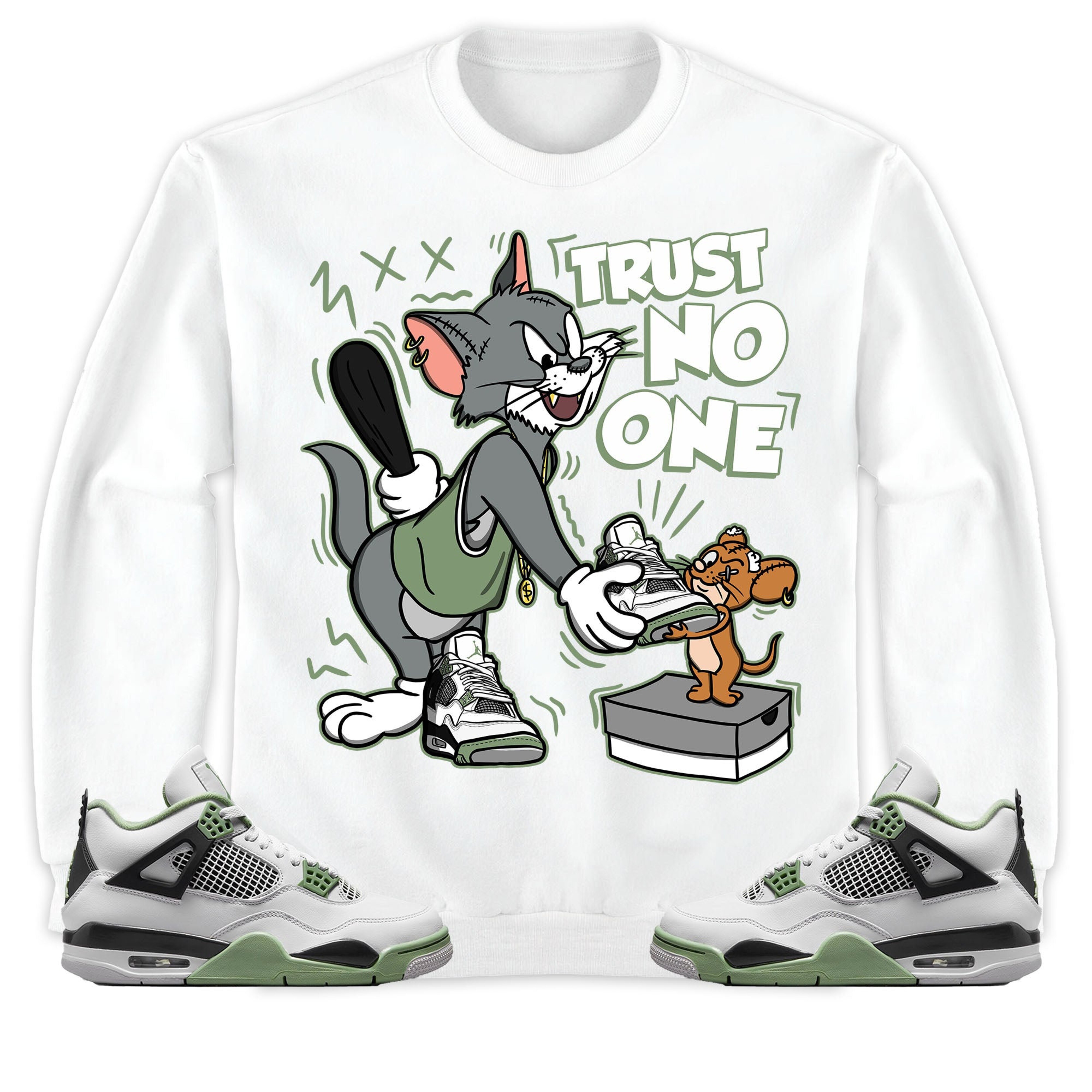 Jordan 4 Seafoam Oil Green Unisex Shirt Trust No One Cat And Mouse, Shirt To Match Sneaker