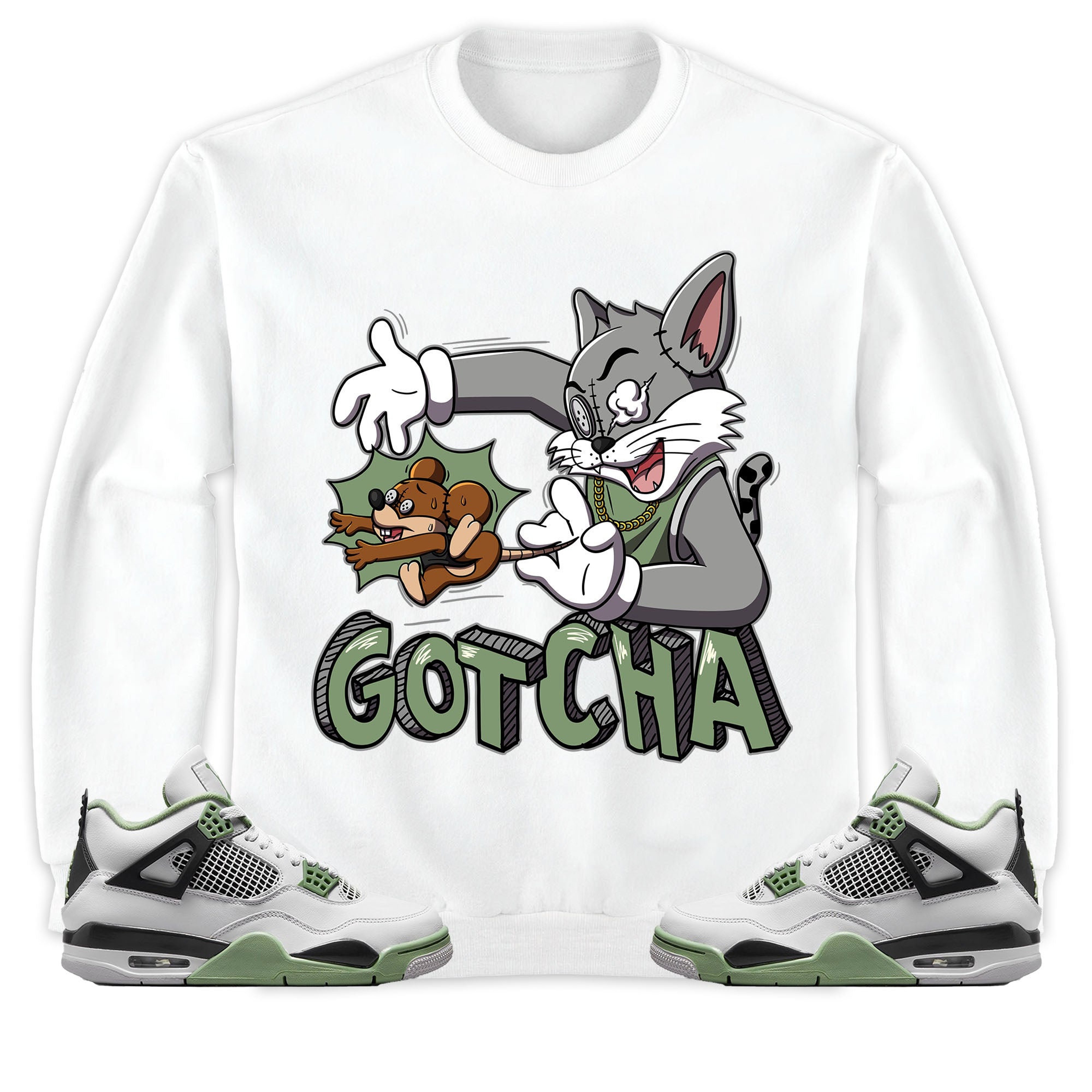 Jordan 4 Seafoam Oil Green Unisex T-Shirt, Sweatshirt, Hoodie, Gotcha Cat And Mouse, Shirt To Match Sneaker