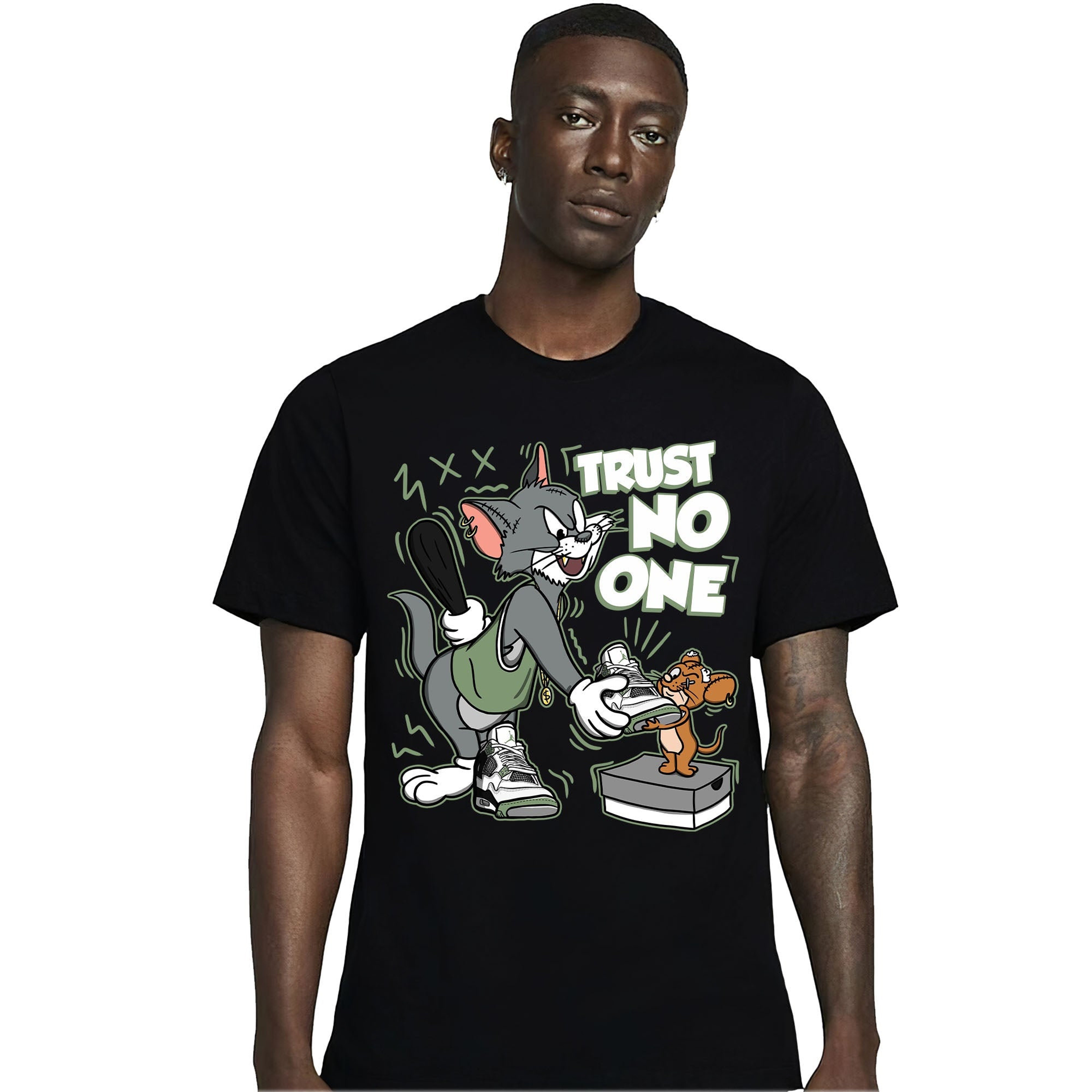 Jordan 4 Seafoam Oil Green Unisex T-Shirt, Tee, Trust No One Cat And Mouse, Shirt To Match Sneaker