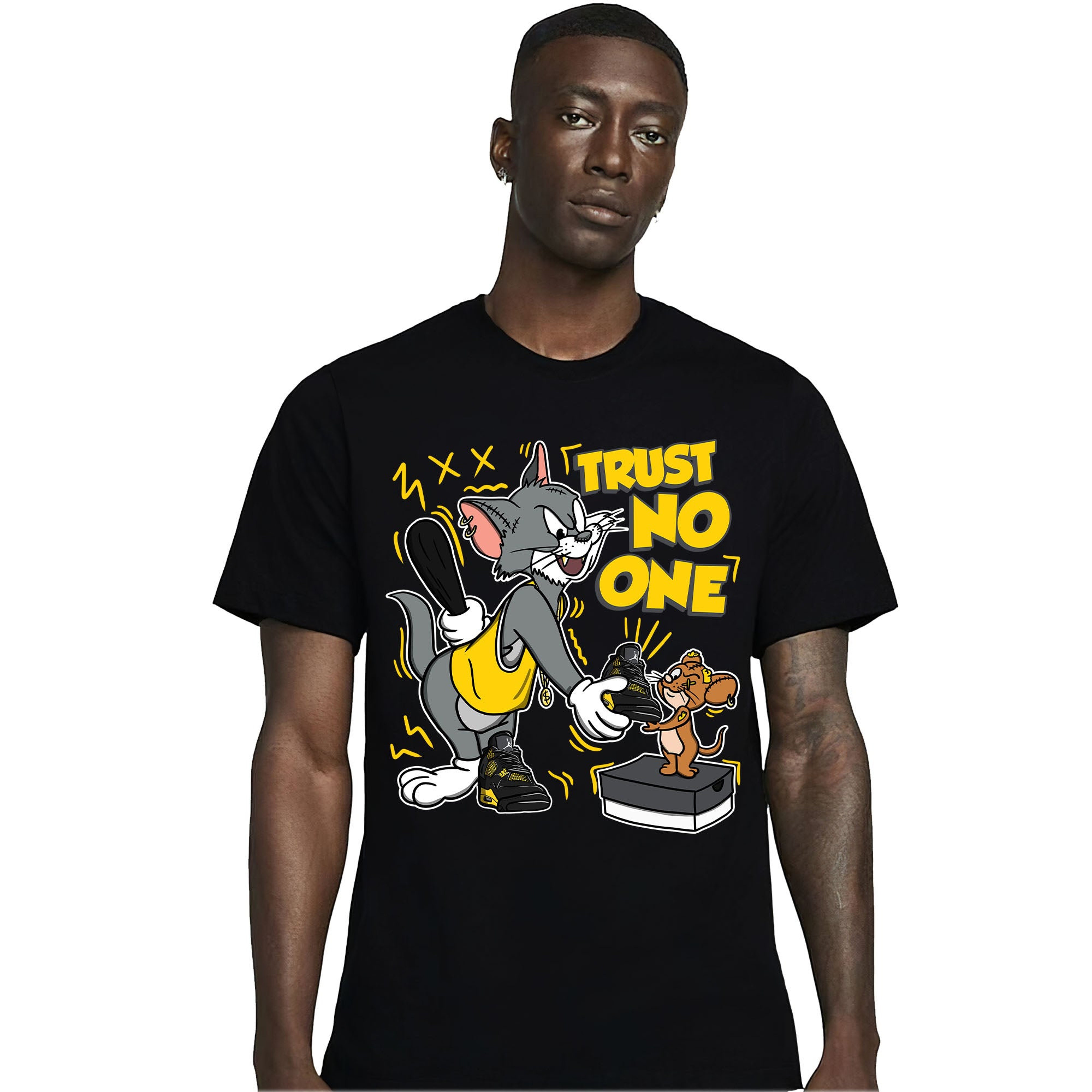Jordan 4 Thunder Unisex Shirt Trust No One Cat And Mouse, Shirt To Match Sneaker