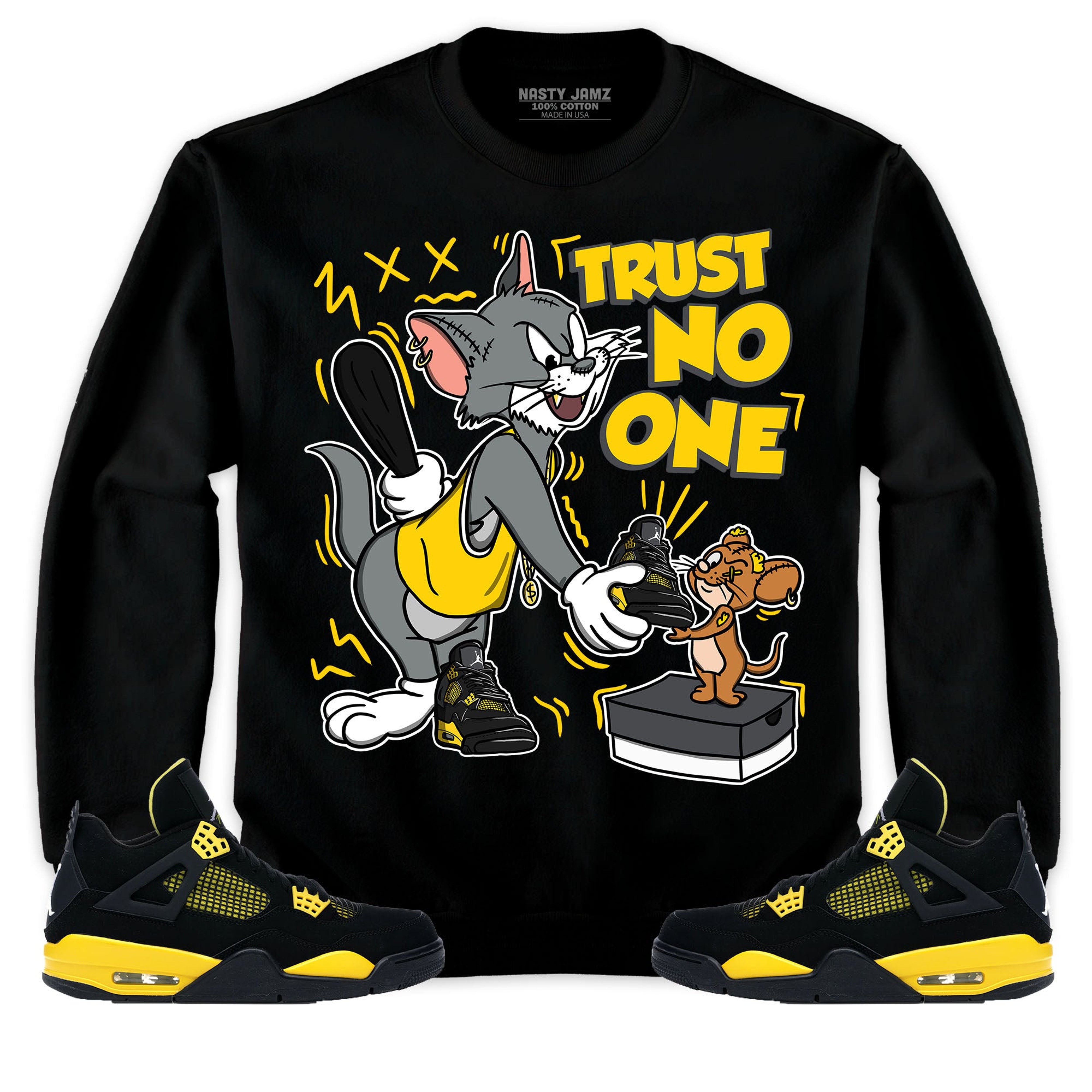 Jordan 4 Thunder Unisex Shirt Trust No One Cat And Mouse, Shirt To Match Sneaker