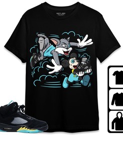 Jordan 5 Aqua Unisex Shirt Cat And Mouse Chasing, Shirt To Match Sneaker