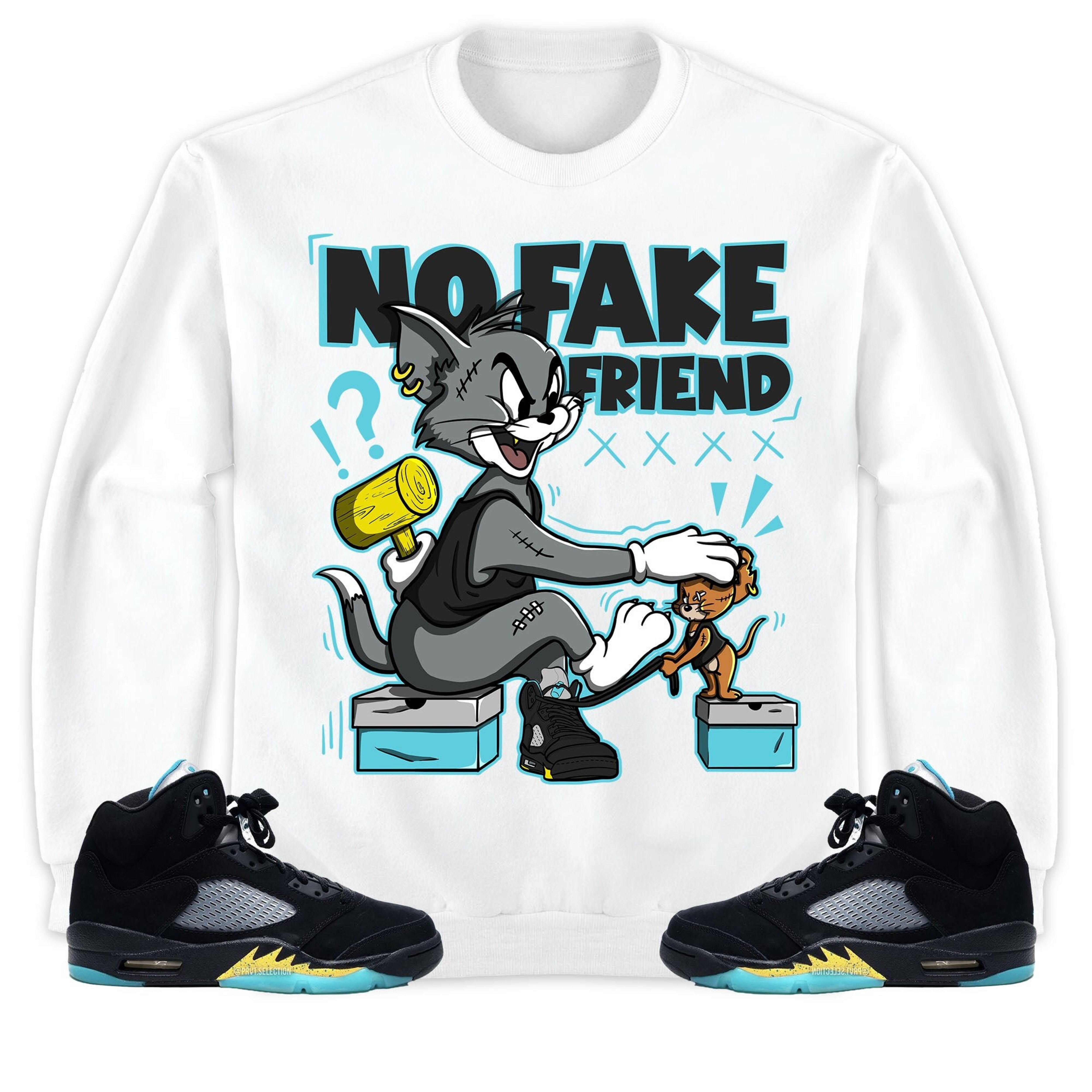 Jordan 5 Aqua Unisex Sweatshirt, Hoodie Fake Friend Cat And Mouse, Shirt To Match Sneaker