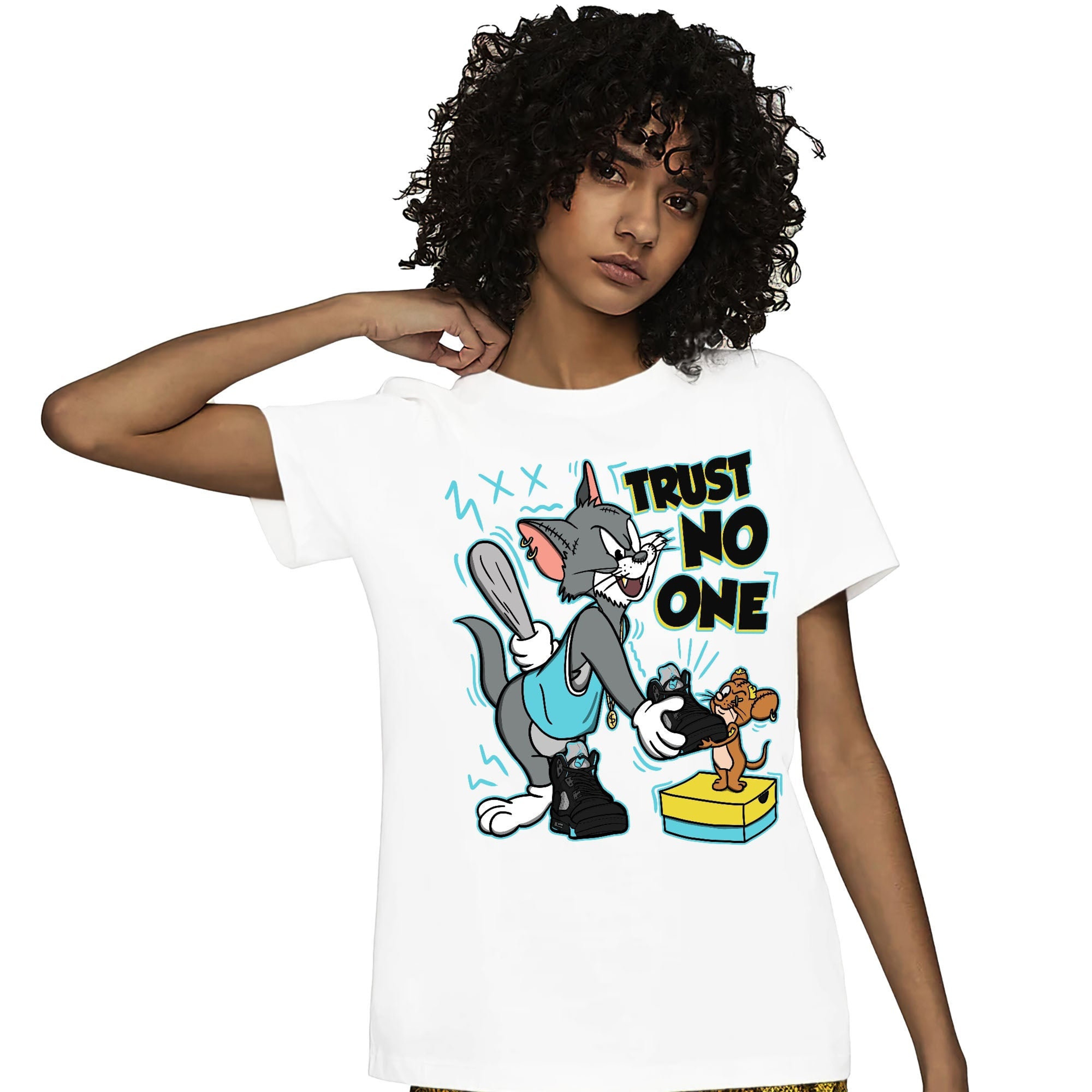 Jordan 5 Aqua Unisex T-Shirt, Tee, Trust No One Cat And Mouse, Shirt To Match Sneaker