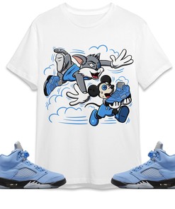 Jordan 5 University Blue Unisex Shirt Cat And Mouse Chasing, Shirt To Match Sneaker