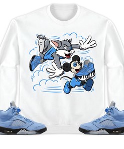 Jordan 5 University Blue Unisex Shirt Cat And Mouse Chasing, Shirt To Match Sneaker