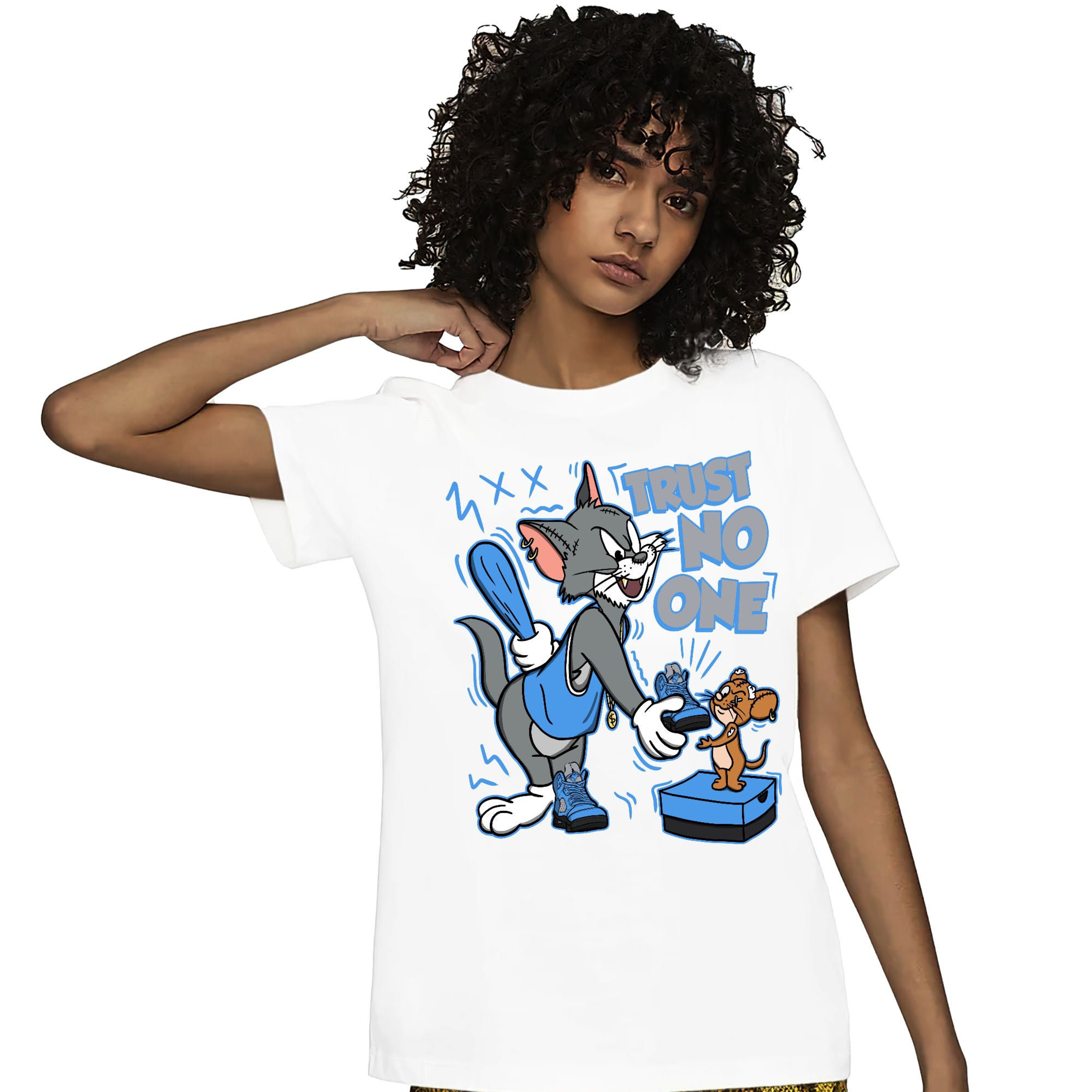 Jordan 5 University Blue Unisex Shirt Trust No One Cat And Mouse, Shirt To Match Sneaker