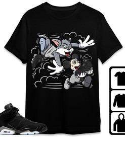 Jordan 6 Black Chrome Metallic Silver Unisex Shirt Cat And Mouse Chasing, Shirt To Match Sneaker
