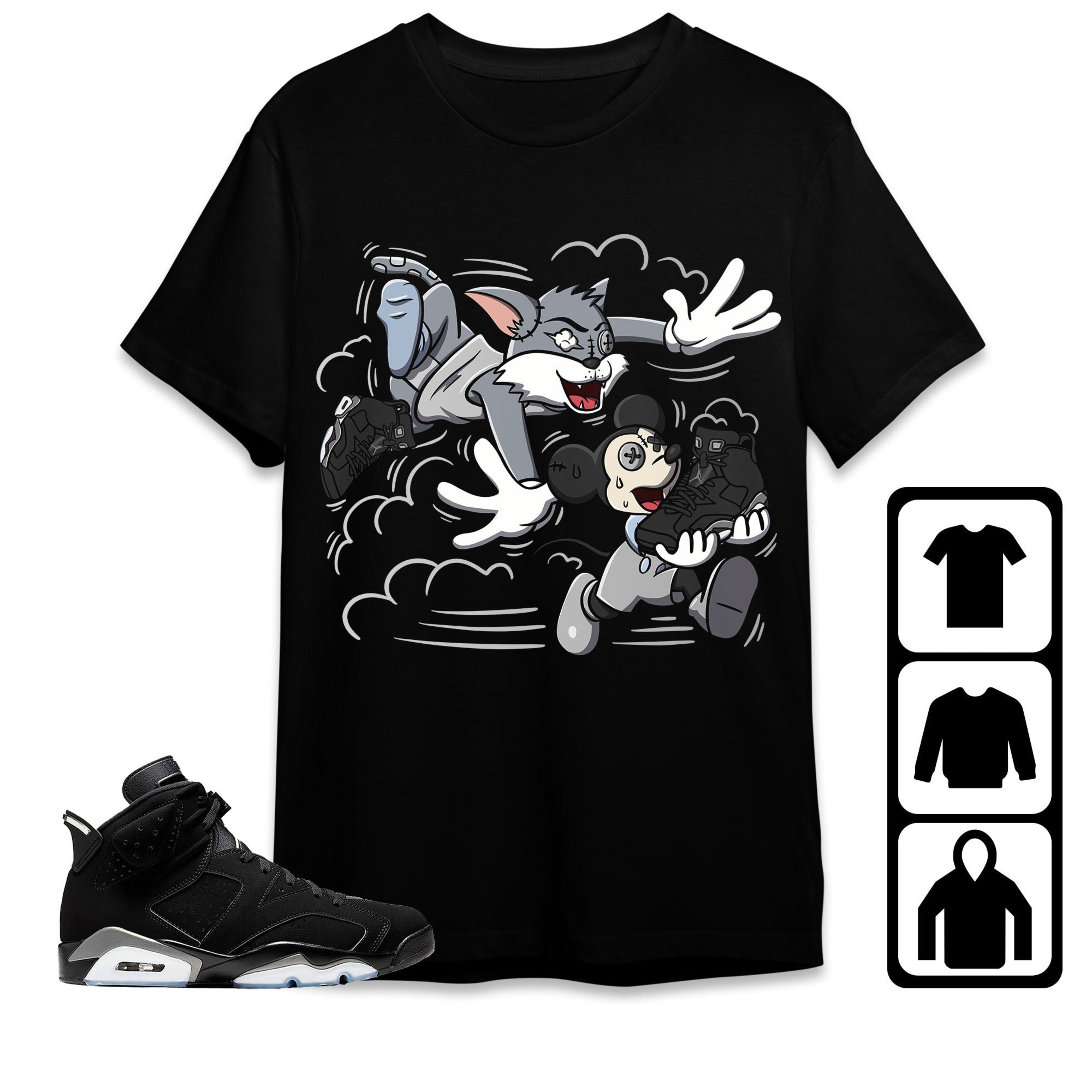 Jordan 6 Black Chrome Metallic Silver Unisex Shirt Cat And Mouse Chasing, Shirt To Match Sneaker