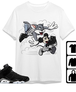 Jordan 6 Black Chrome Metallic Silver Unisex Shirt Cat And Mouse Chasing, Shirt To Match Sneaker