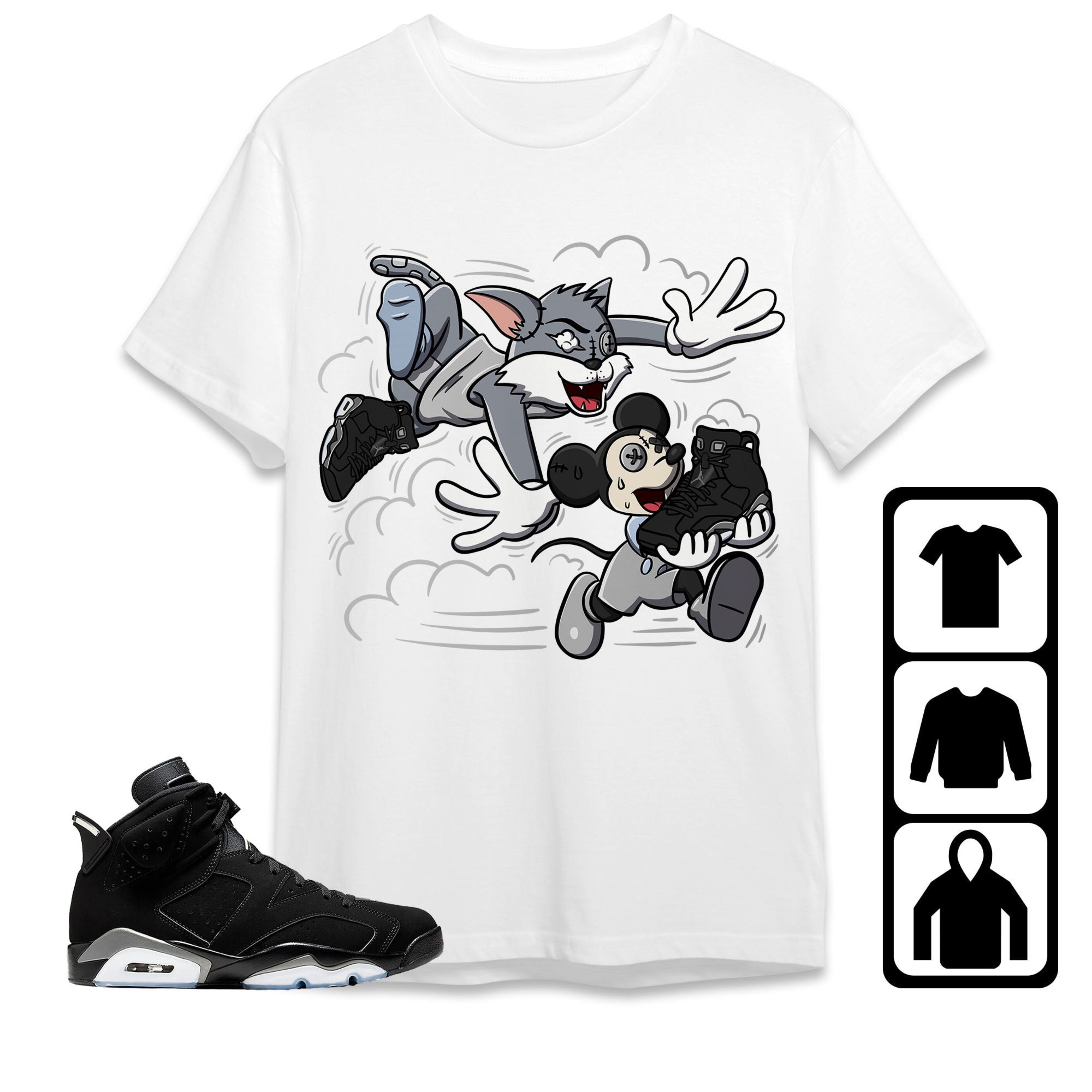Jordan 6 Black Chrome Metallic Silver Unisex Shirt Cat And Mouse Chasing, Shirt To Match Sneaker