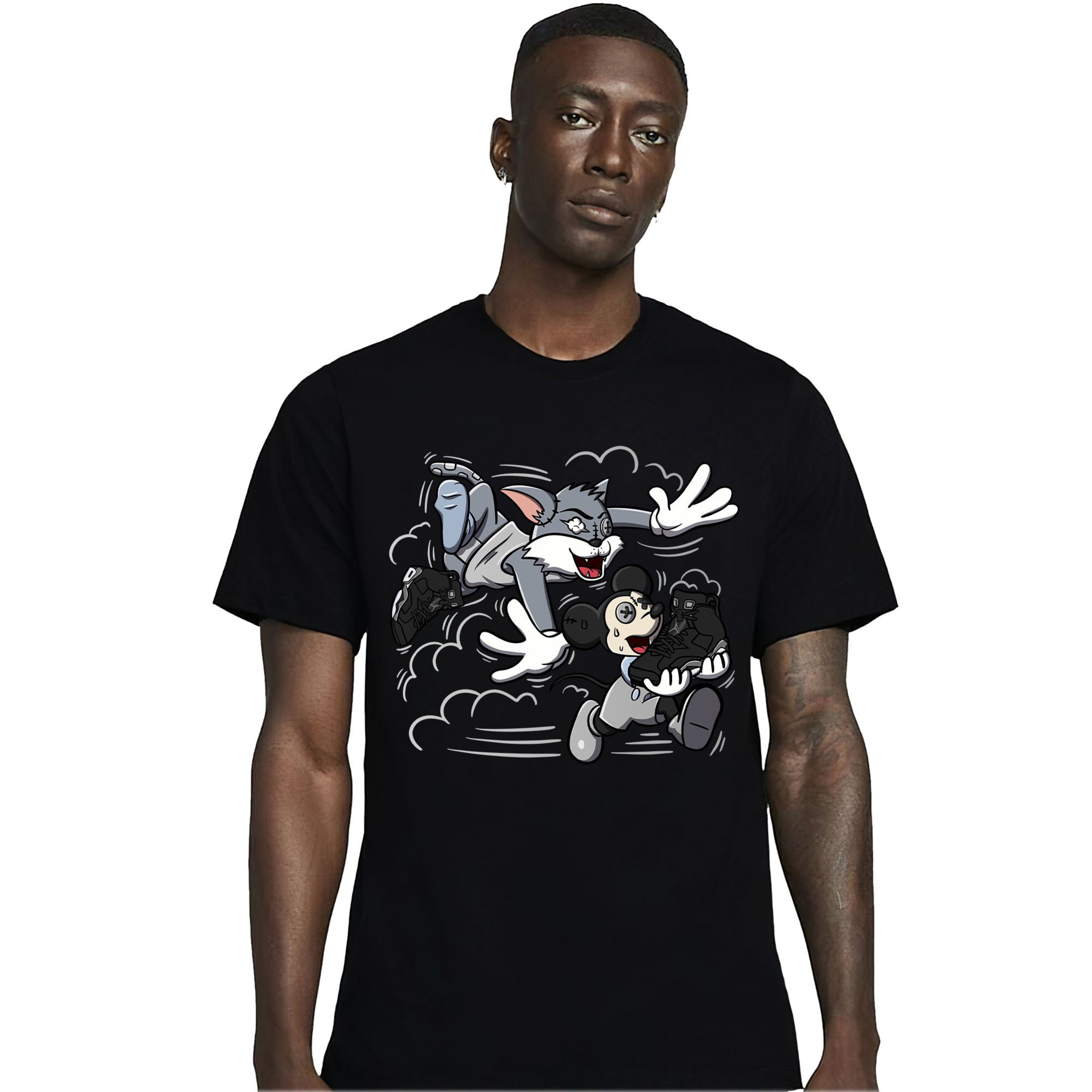 Jordan 6 Black Chrome Metallic Silver Unisex Shirt Cat And Mouse Chasing, Shirt To Match Sneaker