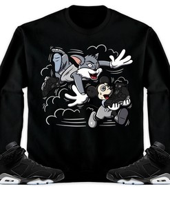 Jordan 6 Black Chrome Metallic Silver Unisex Shirt Cat And Mouse Chasing, Shirt To Match Sneaker