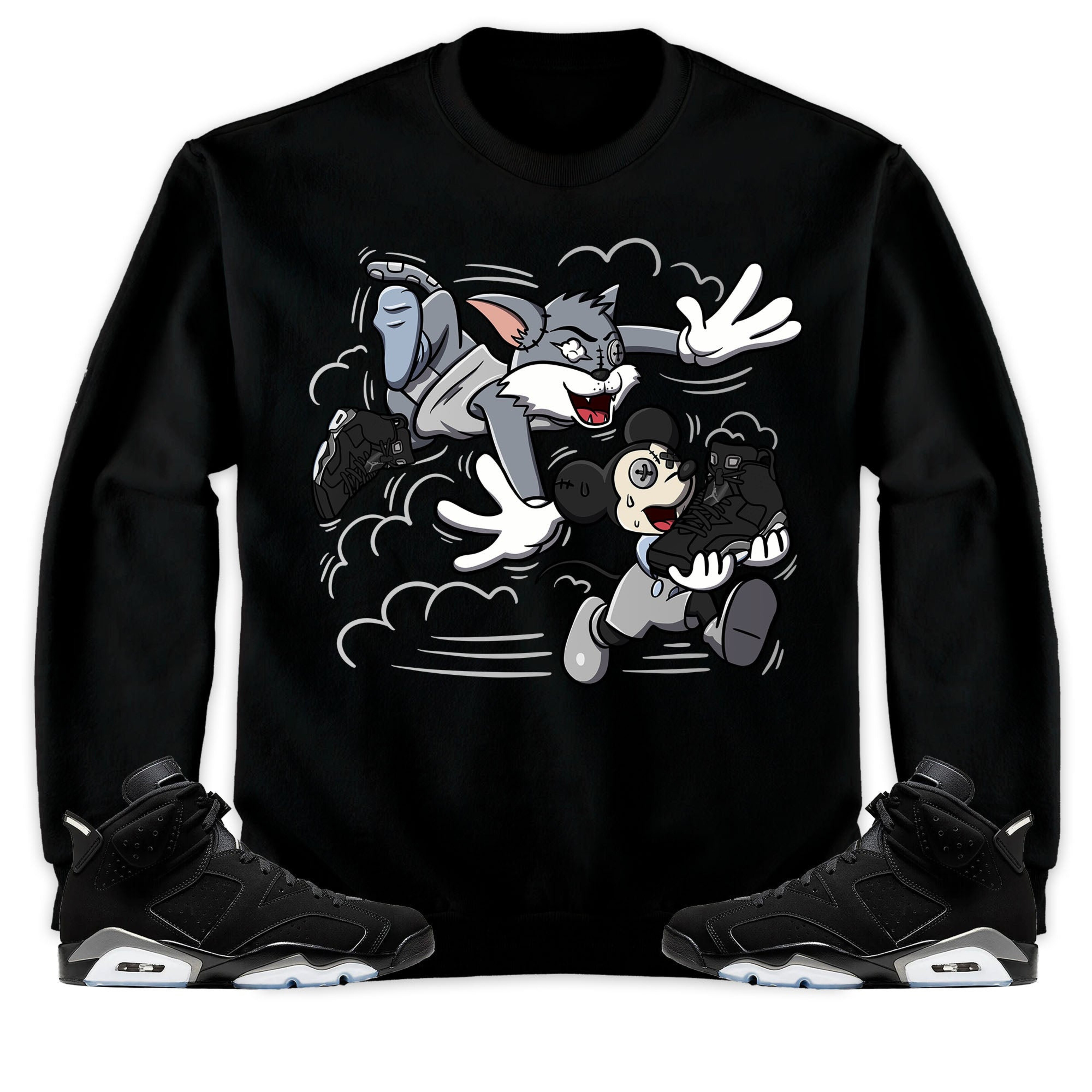 Jordan 6 Black Chrome Metallic Silver Unisex Shirt Cat And Mouse Chasing, Shirt To Match Sneaker