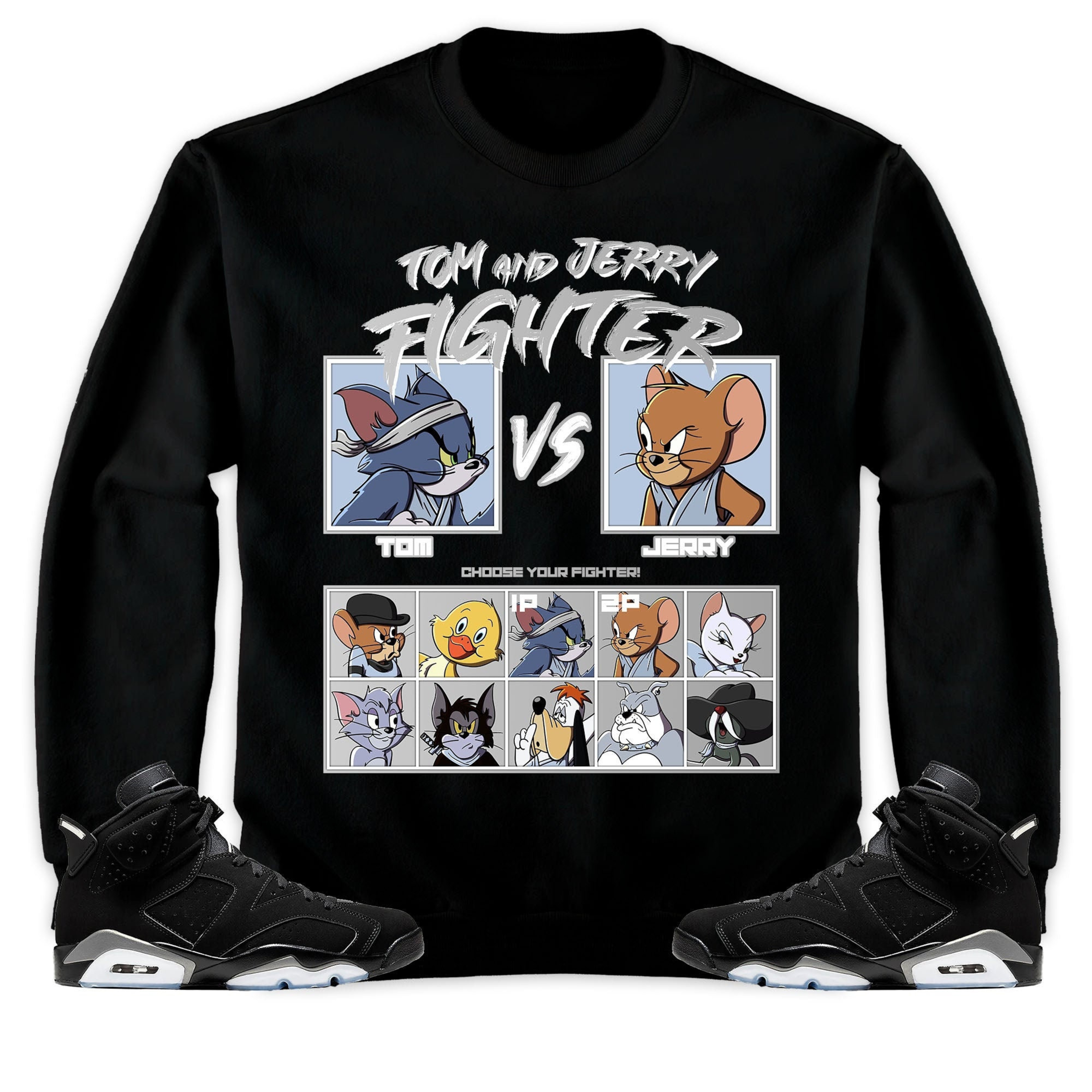 Jordan 6 Black Chrome Metallic Silver Unisex Sweatshirt, Hoodie, Cat And Mouse Fighter, Shirt To Match Sneaker