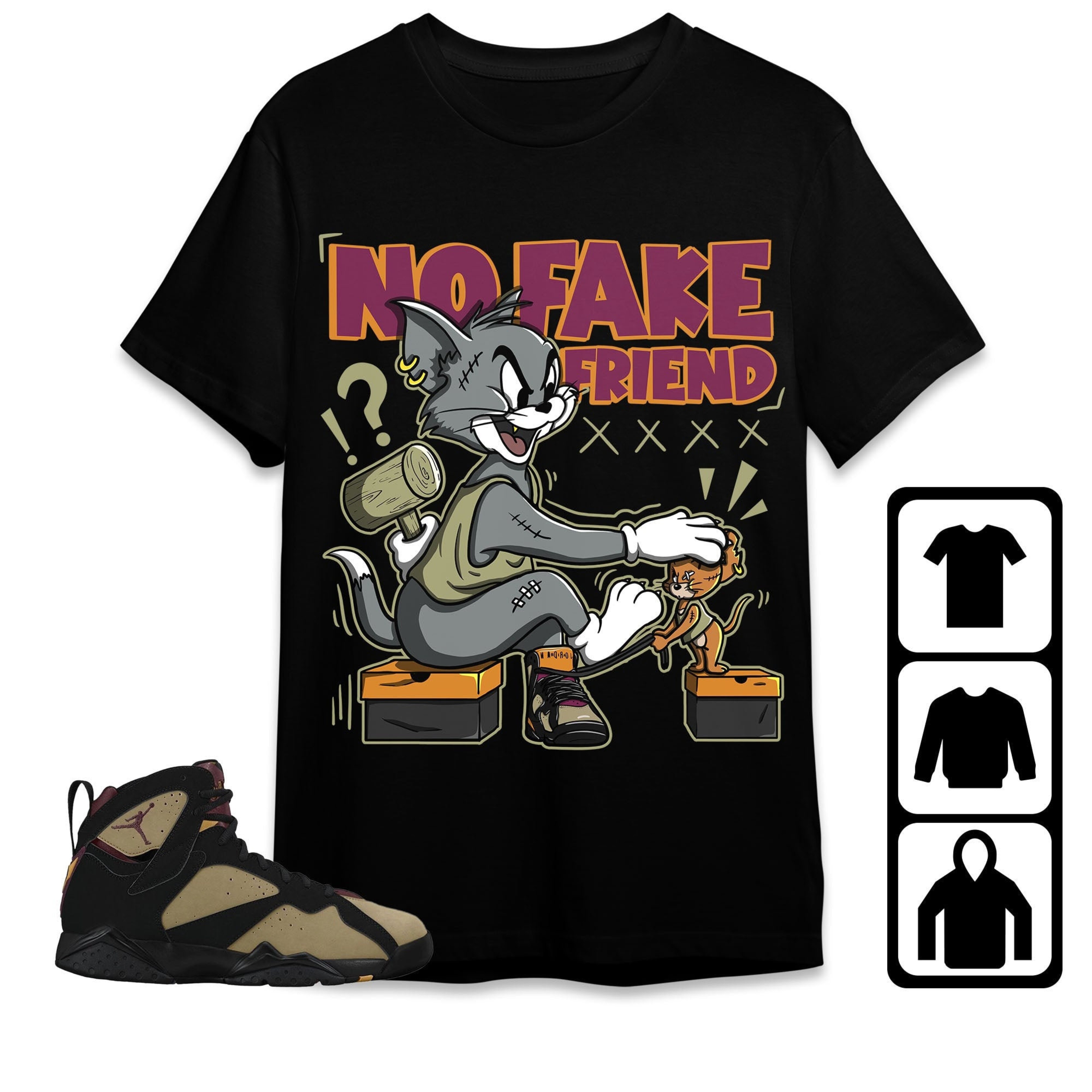 Jordan 7 Black Olive Cherrywood Unisex Shirt Fake Friend Cat And Mouse, Shirt To Match Sneaker