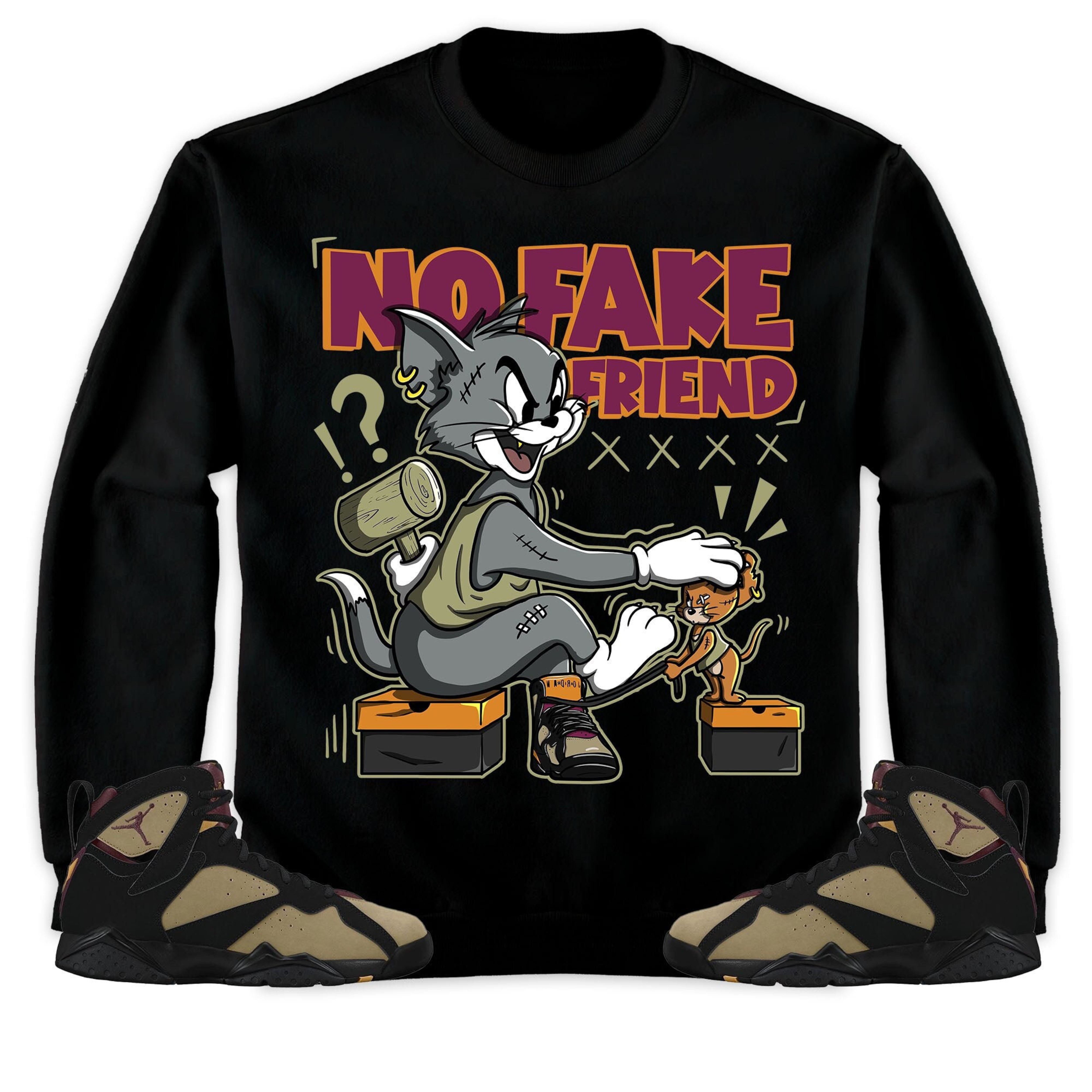 Jordan 7 Black Olive Cherrywood Unisex Shirt Fake Friend Cat And Mouse, Shirt To Match Sneaker