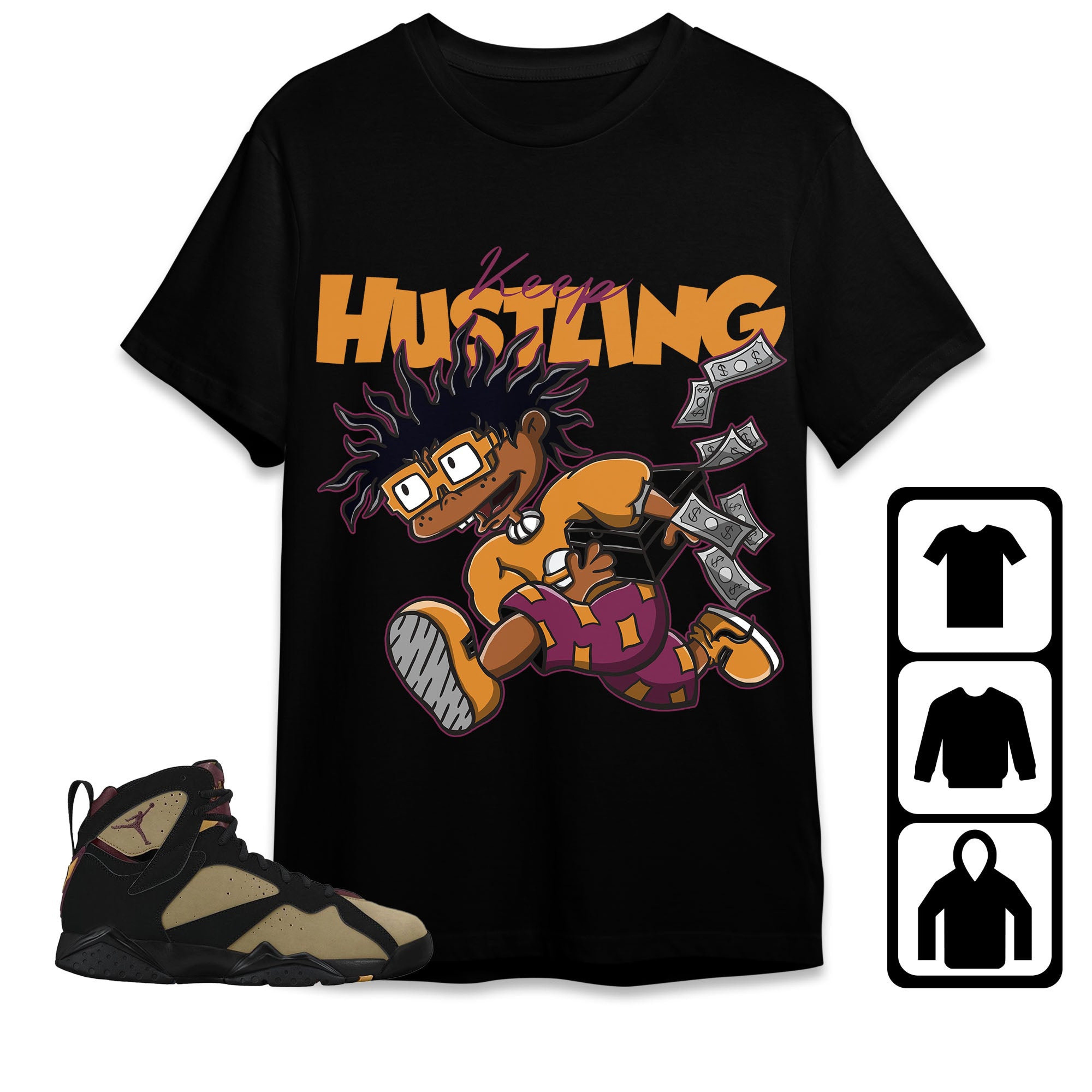 Jordan 7 Black Olive Cherrywood Unisex Shirt Keep Hustling, Shirt To Match Sneaker