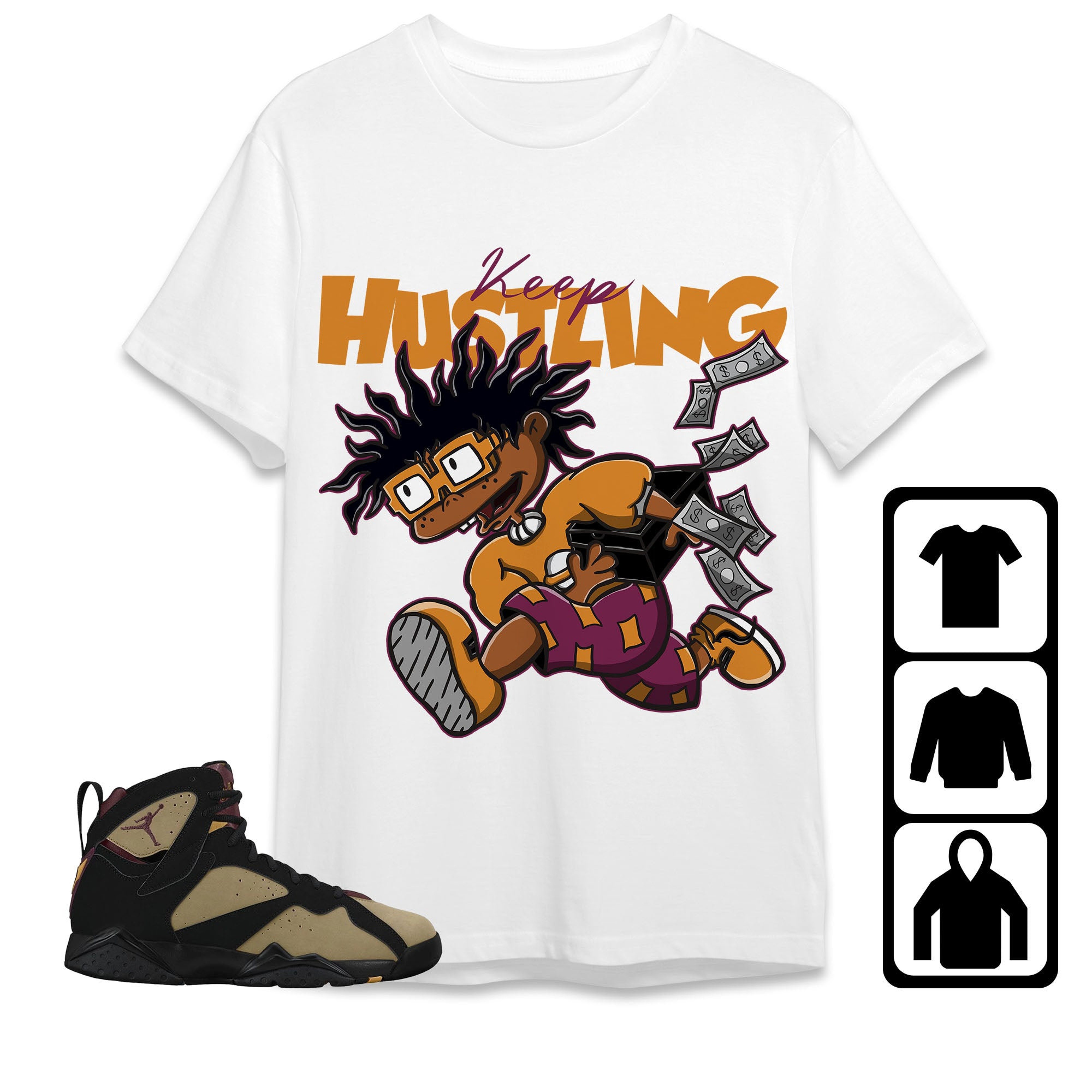 Jordan 7 Black Olive Cherrywood Unisex Shirt Keep Hustling, Shirt To Match Sneaker