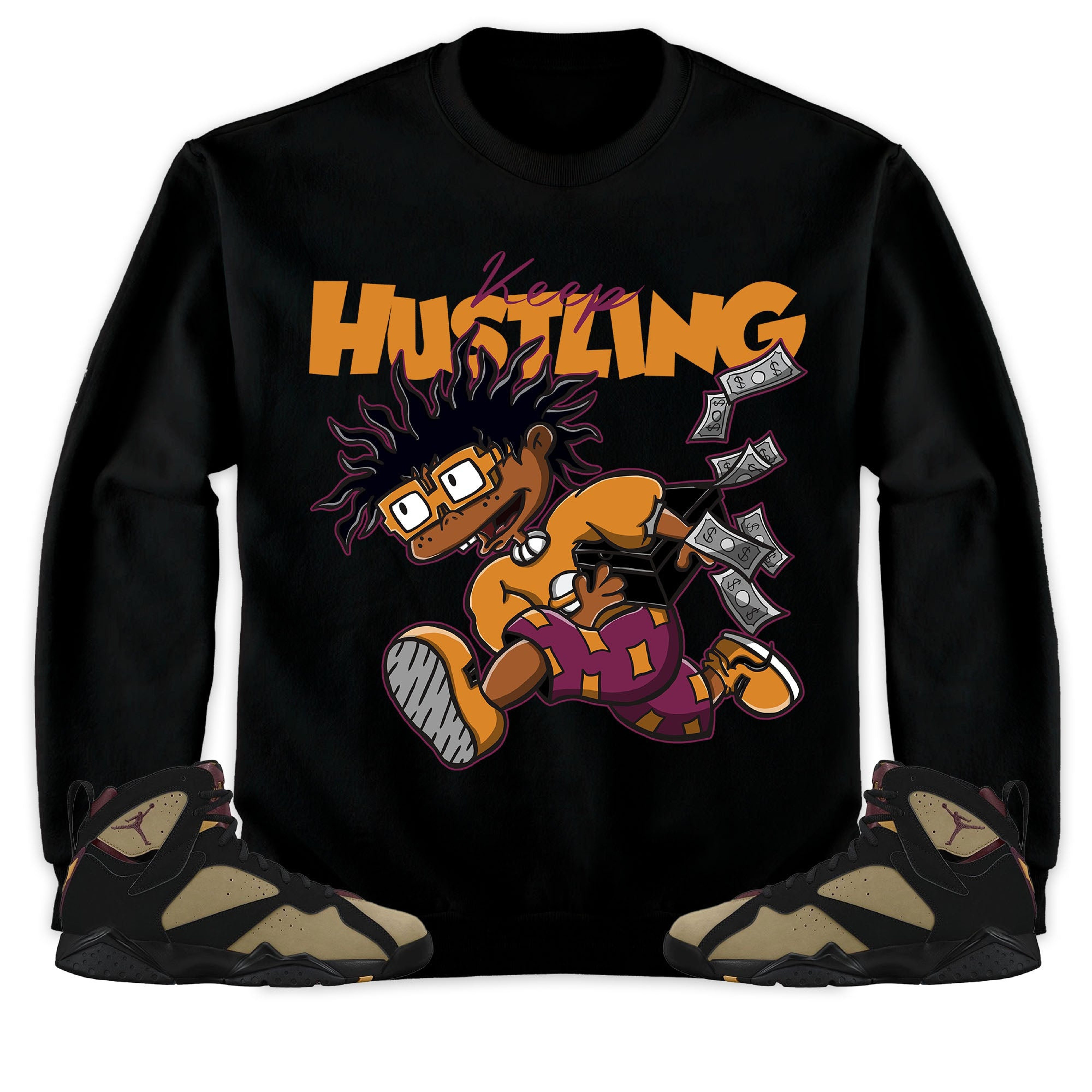 Jordan 7 Black Olive Cherrywood Unisex Shirt Keep Hustling, Shirt To Match Sneaker