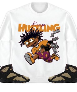 Jordan 7 Black Olive Cherrywood Unisex Sweatshirt, Hoodie Keep Hustling, Shirt To Match Sneaker