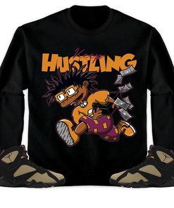 Jordan 7 Black Olive Cherrywood Unisex Sweatshirt, Hoodie Keep Hustling, Shirt To Match Sneaker