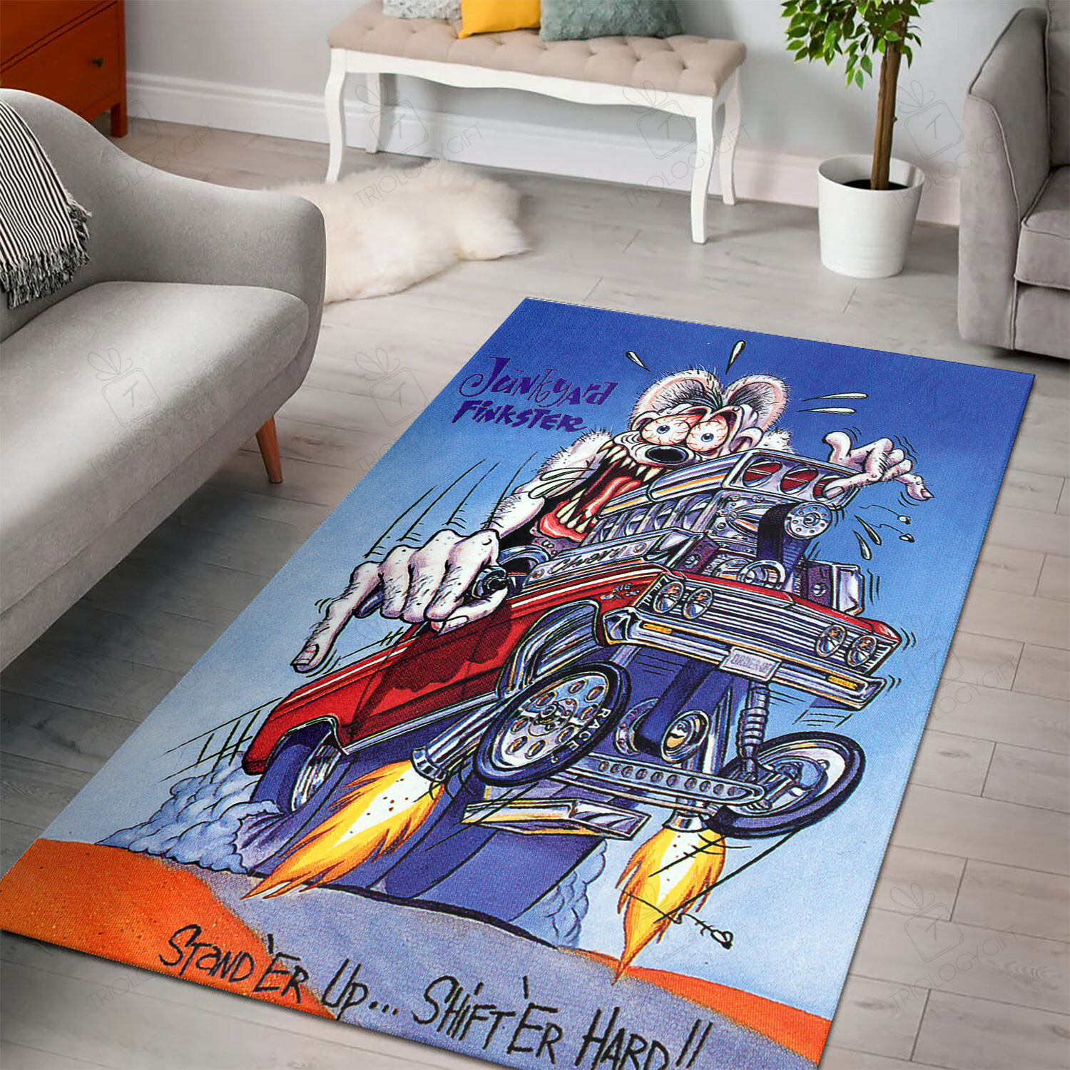Junkyard Finkster Rat Fink Rug Hot Rod Rug for Garage Bluefink