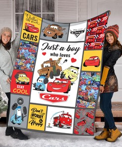 Just A Boy Who Loves Cars Quilt Blanket - Lightning McQueen Bedding Set - Great Cars Gift