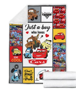Just A Boy Who Loves Cars Quilt Blanket - Lightning McQueen Bedding Set - Great Cars Gift