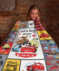 Just A Boy Who Loves Cars Quilt Blanket - Lightning McQueen Bedding Set - Great Cars Gift