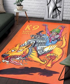 K9 Super Dogs Rat Fink Chopper Rug Hot Rod Rug for Garage