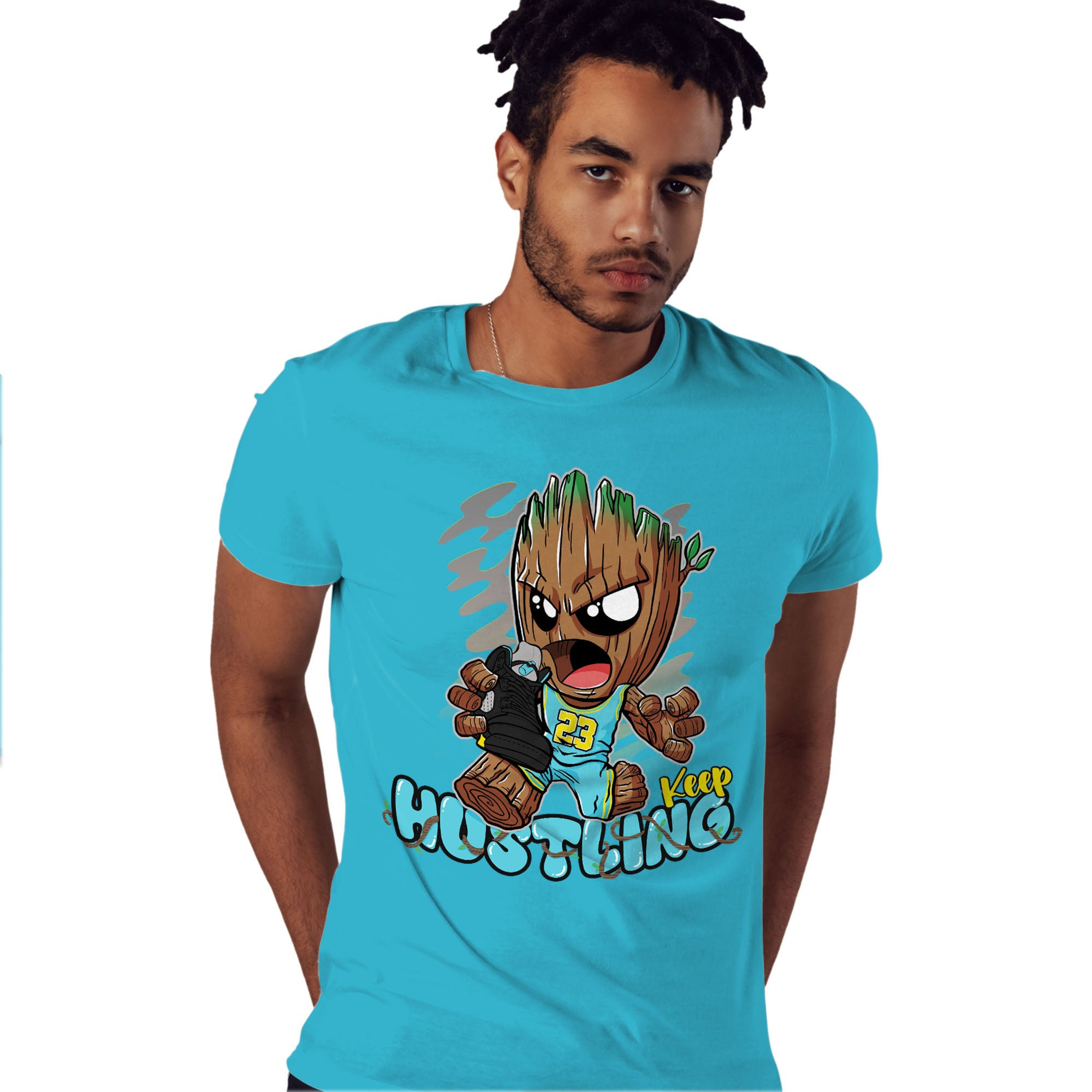 Keep Hustling Groot Shirt Match Jordan 5 Aqua Shirt In Color Turquoise