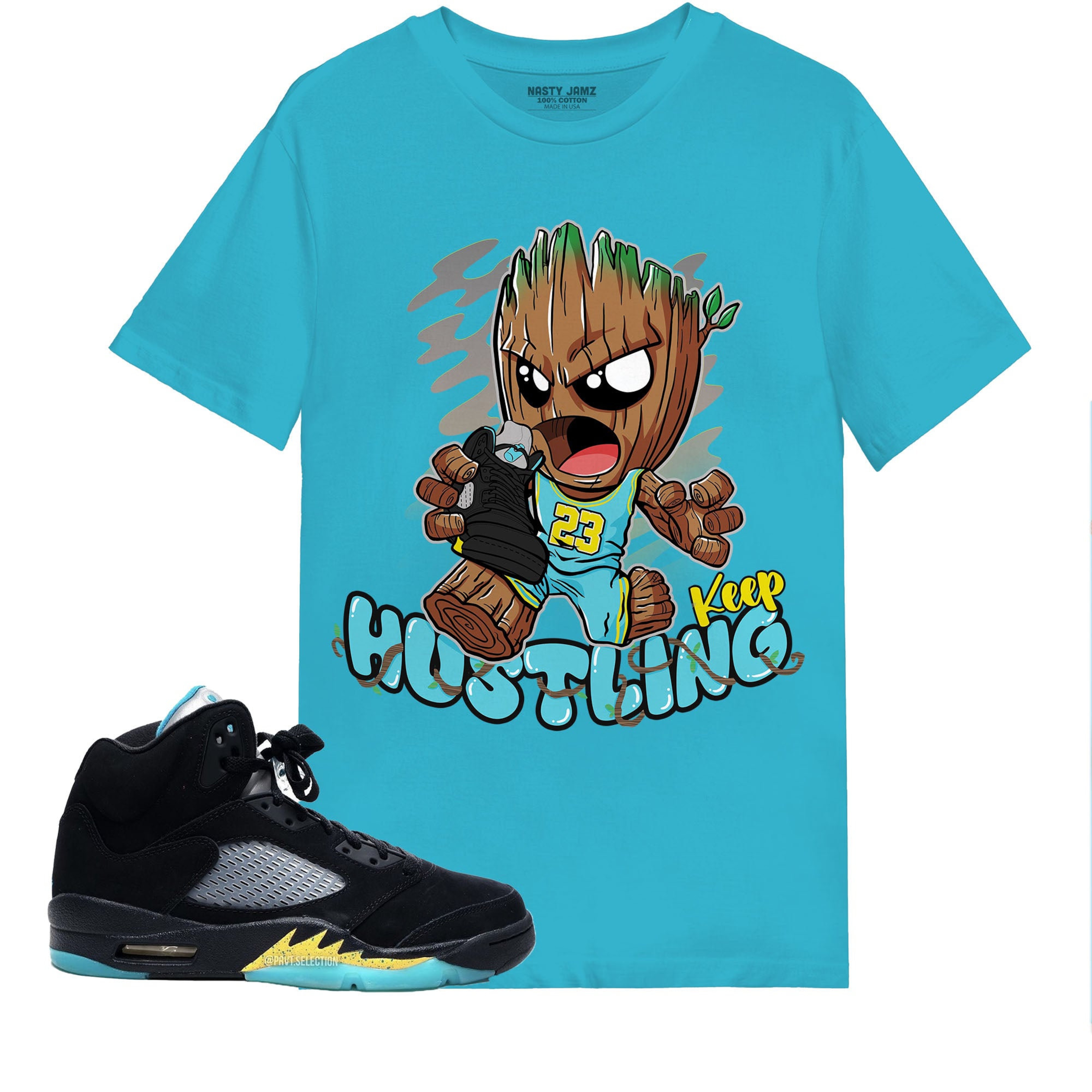 Keep Hustling Groot Shirt Match Jordan 5 Aqua Shirt In Color Turquoise
