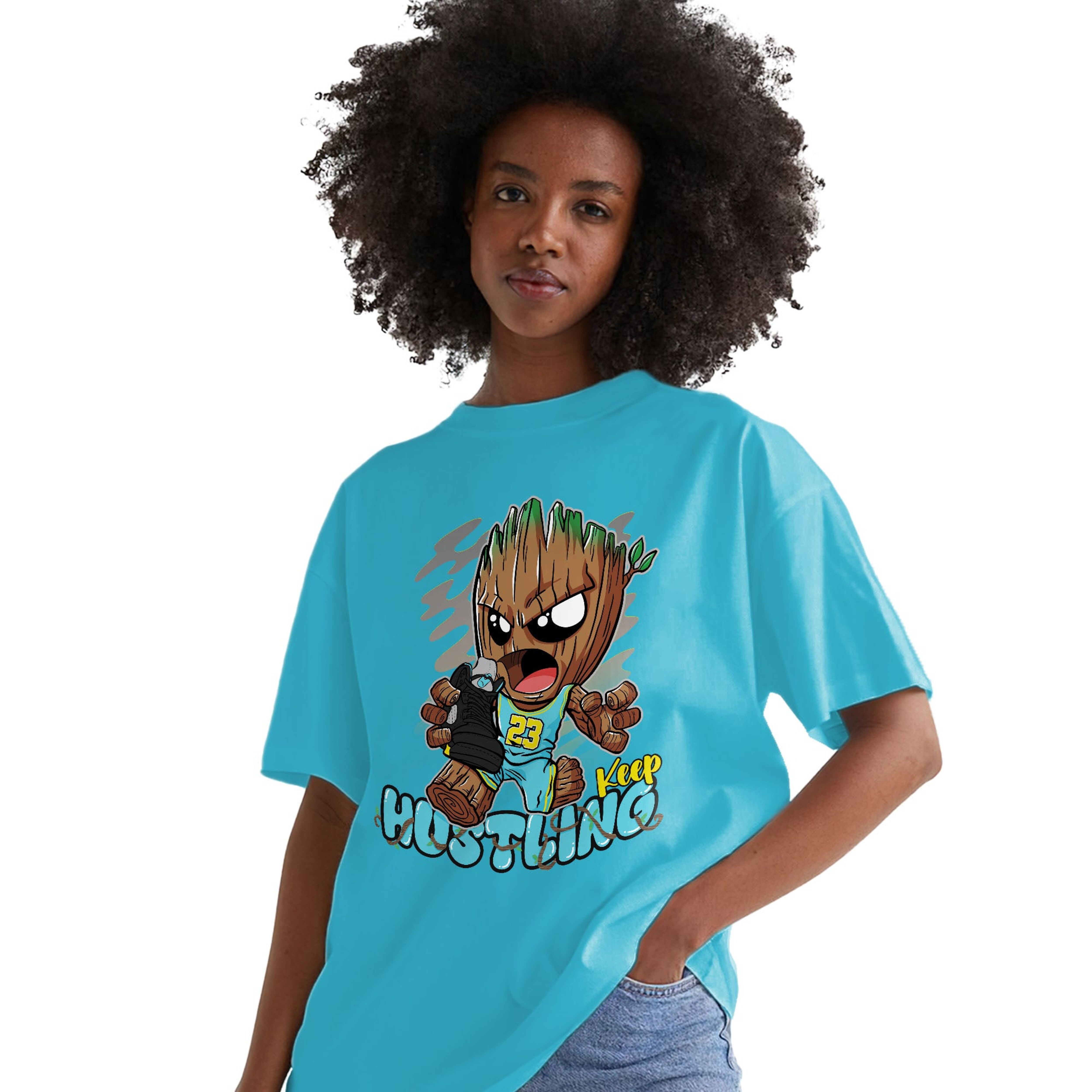 Keep Hustling Groot Shirt Match Jordan 5 Aqua Shirt In Color Turquoise