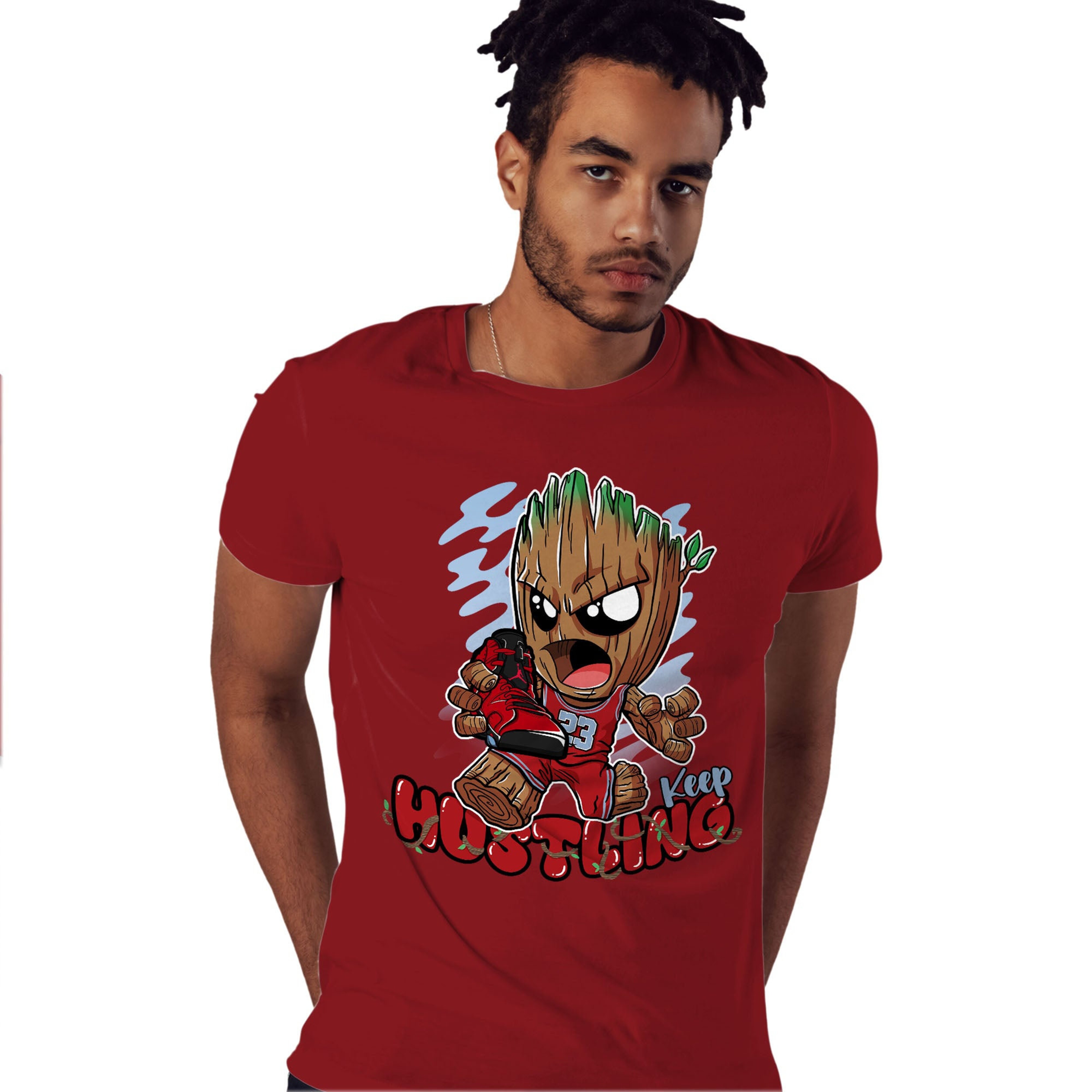 Keep Hustling Groot Shirt Match Jordan 6 Toro Bravo Shirt In Color cherry Red