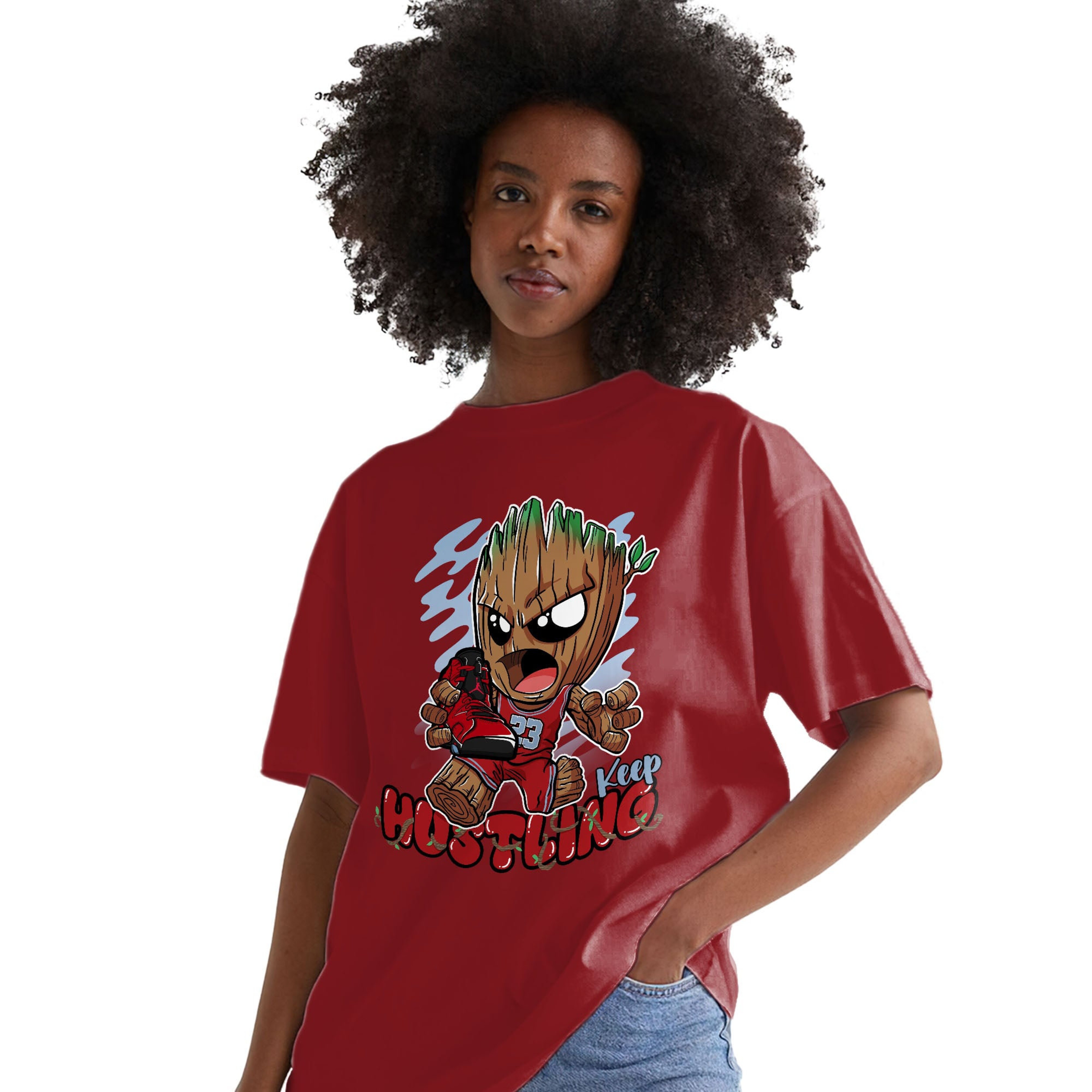 Keep Hustling Groot Shirt Match Jordan 6 Toro Bravo Shirt In Color cherry Red