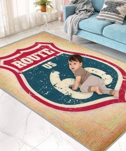 Kids Play Area Rug Route 66 Highway Road Sign Grunge Typography 3D Carpet for Home Decoration