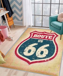 Kids Play Area Rug Route 66 Highway Road Sign Grunge Typography 3D Carpet for Home Decoration