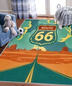 Kids Play Area Rugs Historic US Route 66 Roadway - Fun Rug for Hot Rod Enthusiasts
