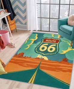 Kids Play Area Rugs Historic US Route 66 Roadway - Fun Rug for Hot Rod Enthusiasts