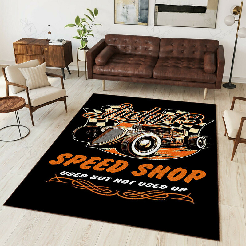 Lucky 13 Speed Shop Hot Rod Rat Rod Rug for Garage Decoration