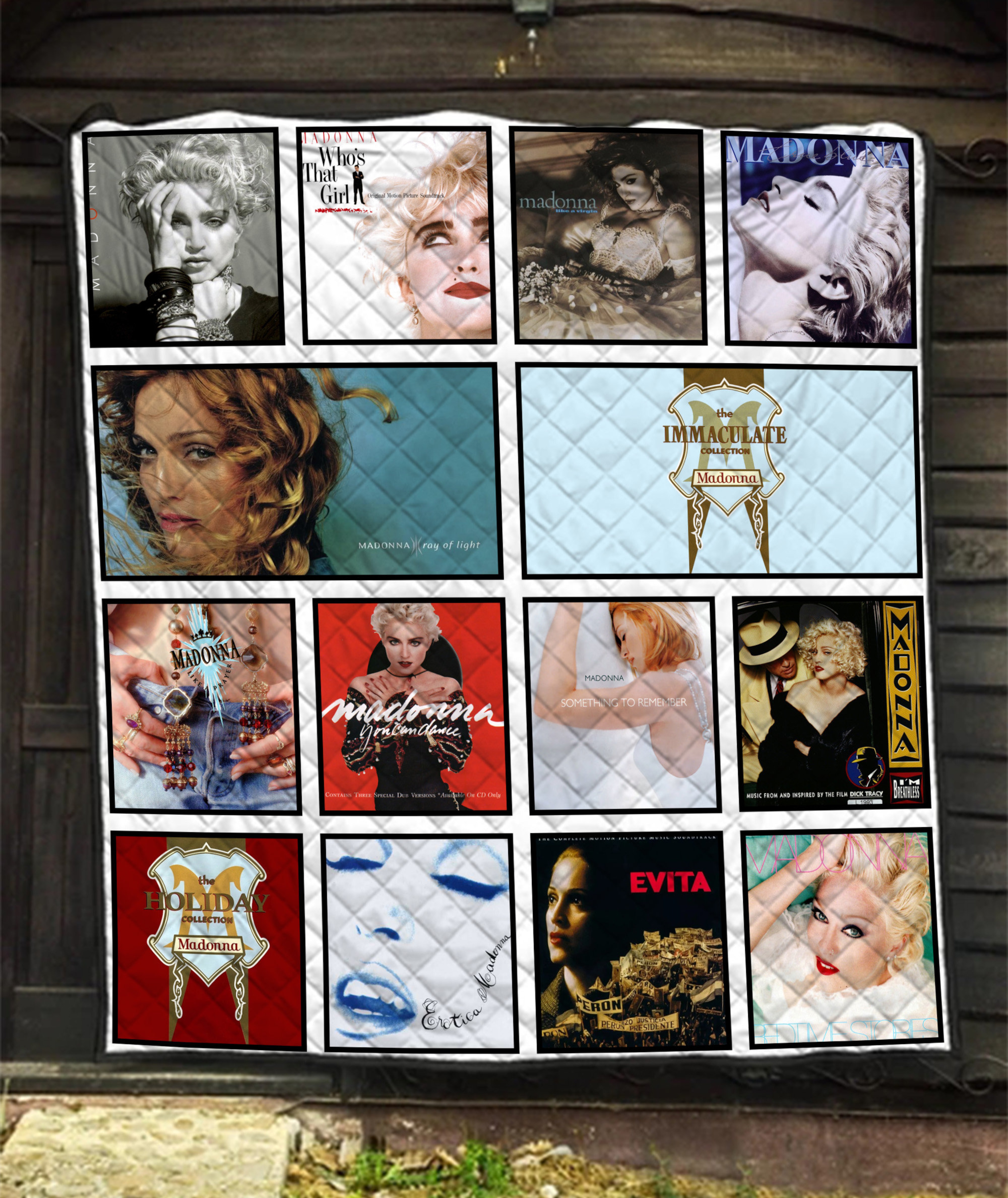 Madonna Albums Quilt Blanket, Perfect Gift for Pop Music Lovers, Ideal for Home Decoration