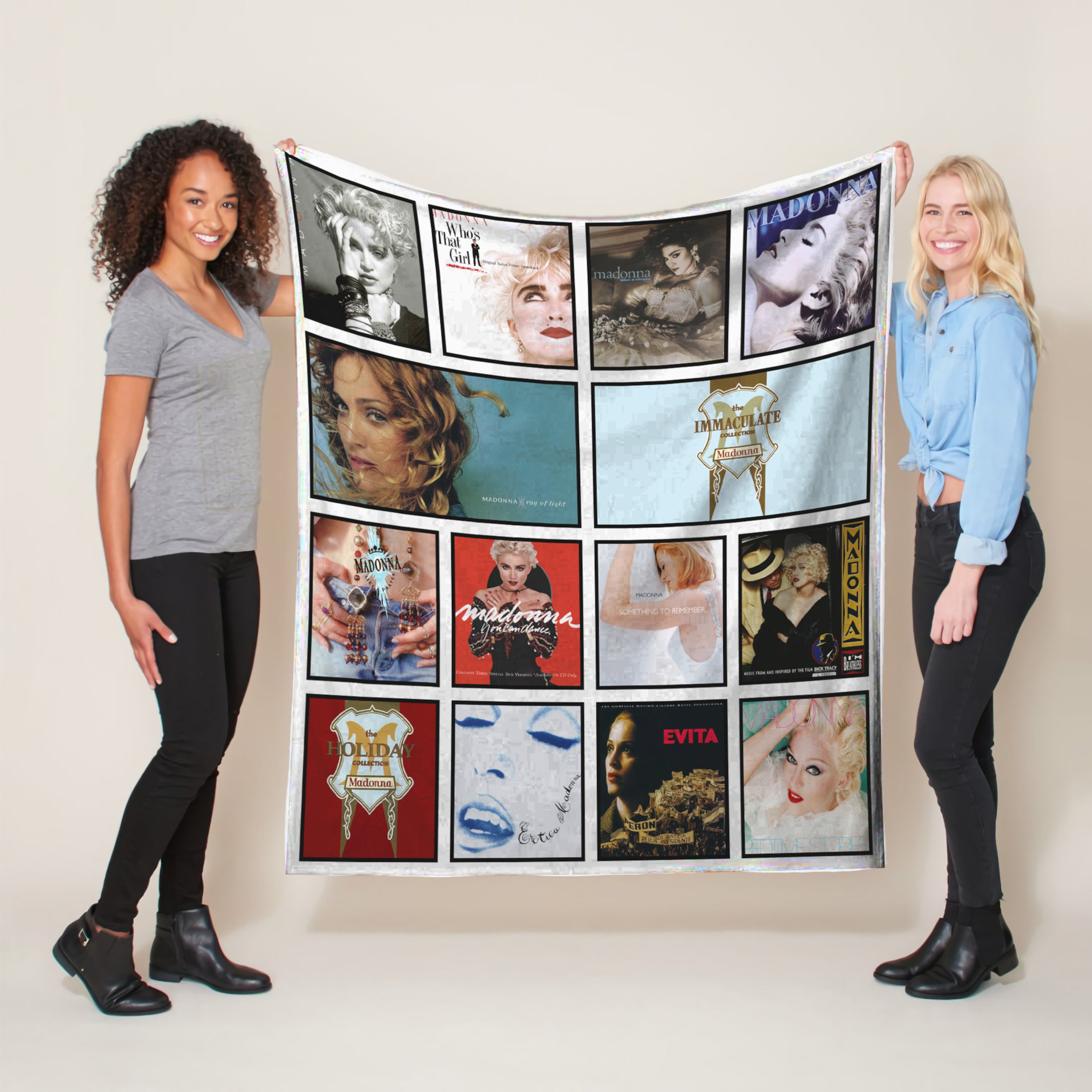 Madonna Albums Quilt Blanket, Perfect Gift for Pop Music Lovers, Ideal for Home Decoration