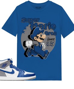 Mario Since 85 Shirt Match Jordan 1 High OG True Blue Shirt In Color Royal