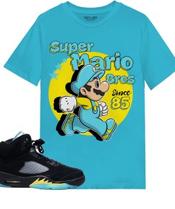 Mario Since 85 Shirt Match Jordan 5 Aqua Shirt In Color Turquoise