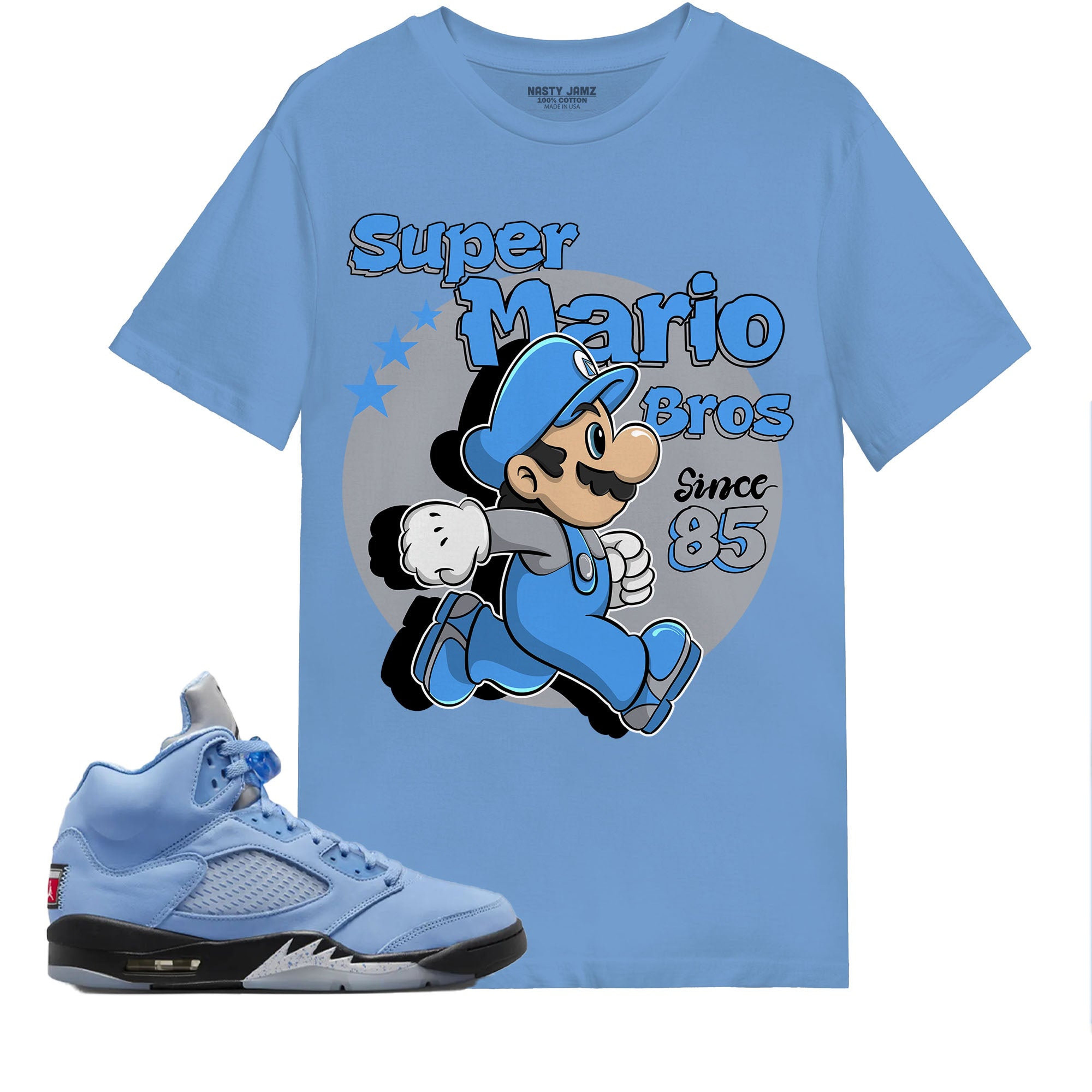 Mario Since 85 Shirt Match Jordan 5 University Blue Shirt In Color Carolina Blue