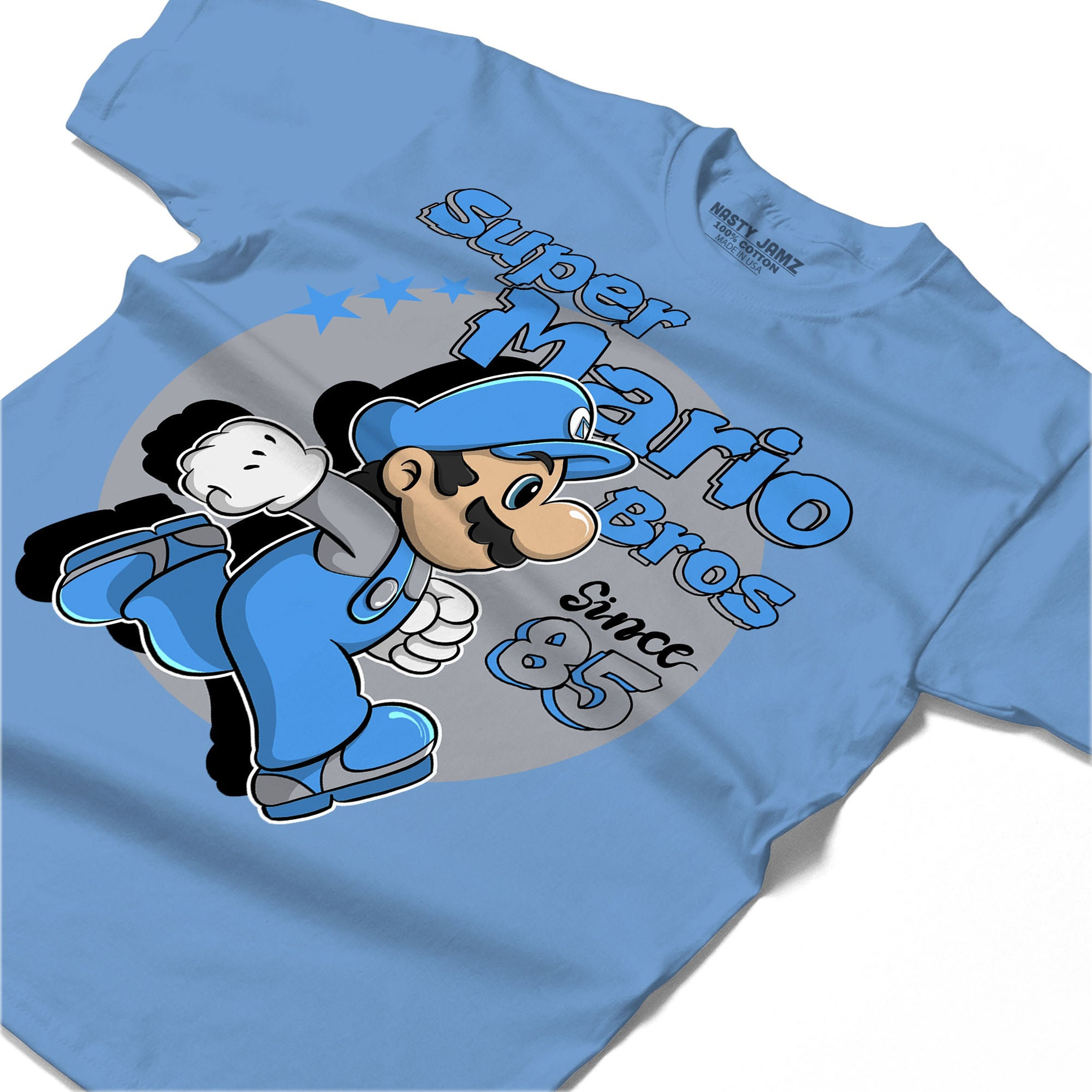 Mario Since 85 Shirt Match Jordan 5 University Blue Shirt In Color Carolina Blue