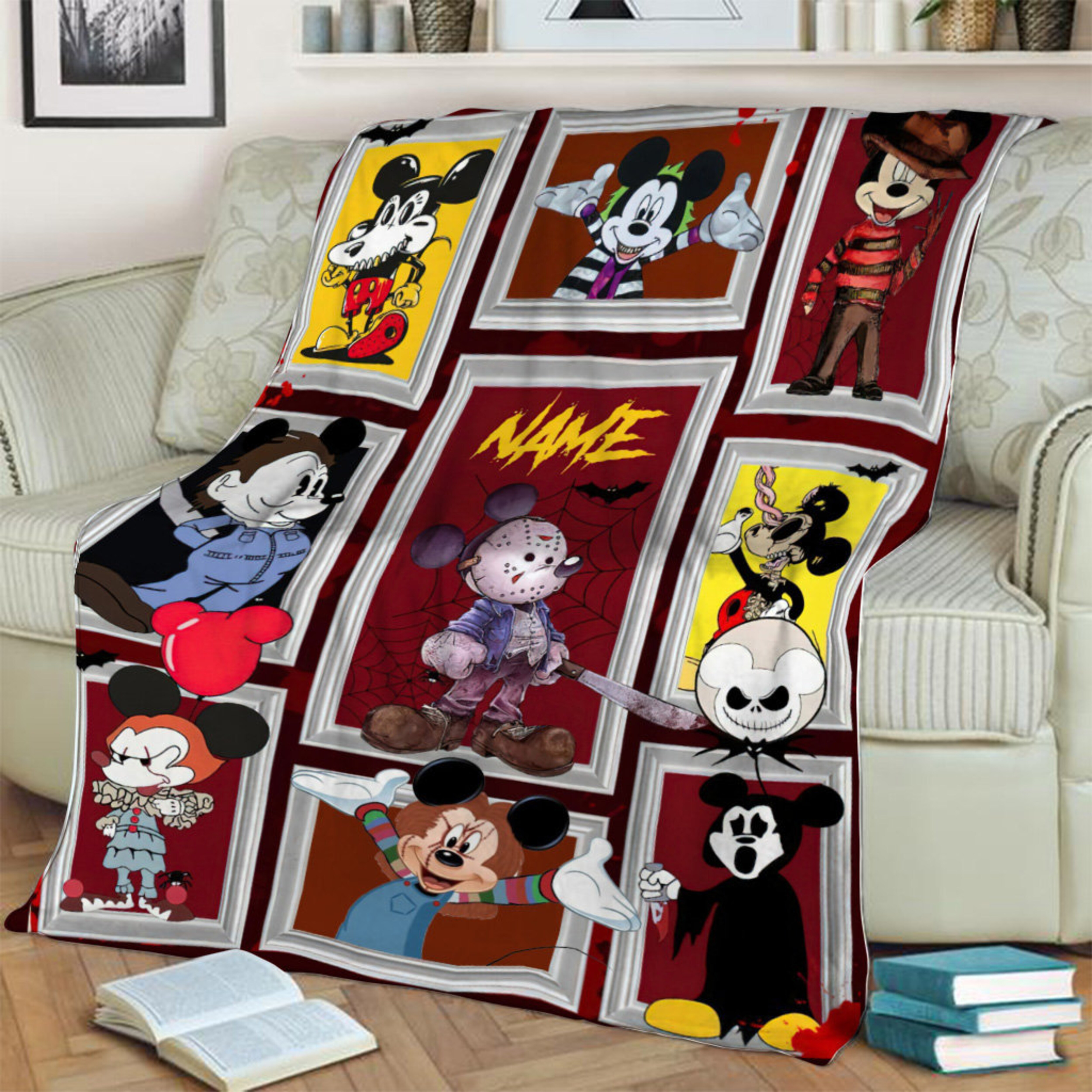 Mickey Cosplay Horror Characters Blanket - Watching Blanket - Halloween Movies Custom Name